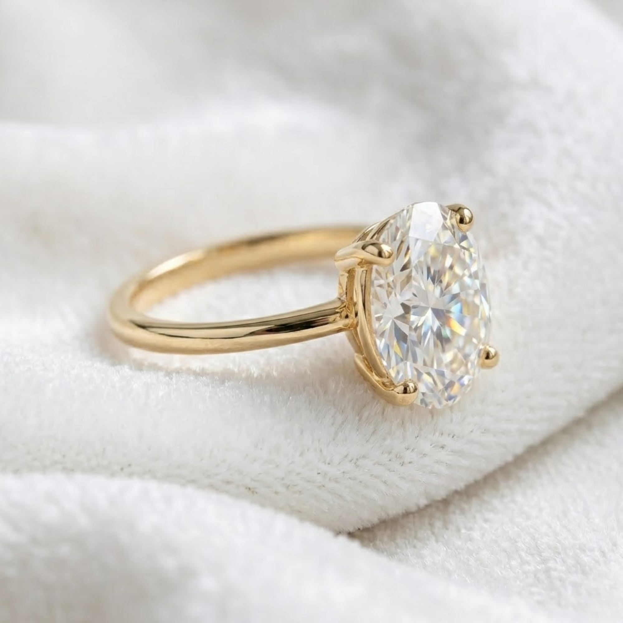 14K Gold 2 Carat Oval Diamond Ring Low Profile Solitaire Ring