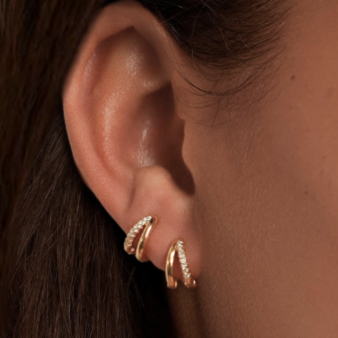 14k Gold Double Hoop Diamond Earrings