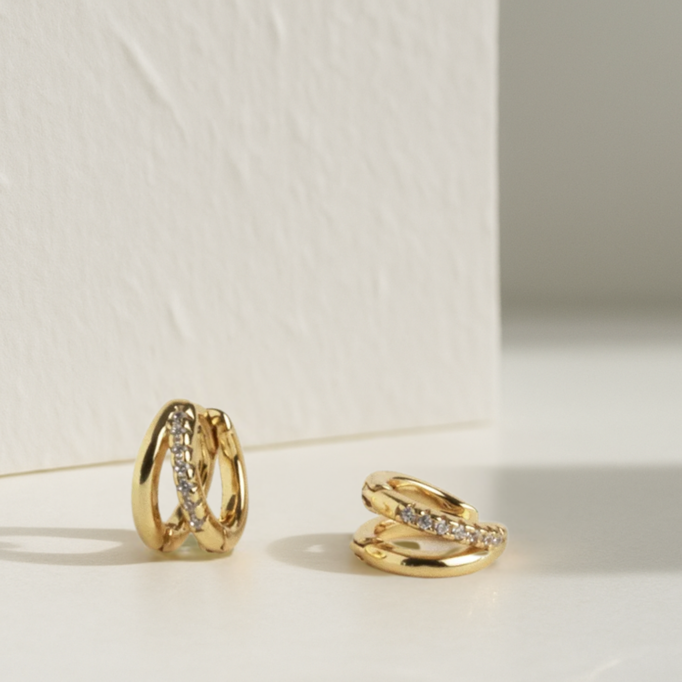14k Gold Double Hoop Diamond Earrings