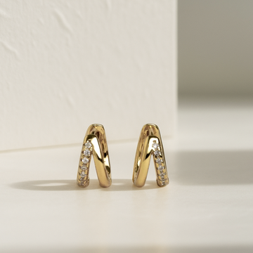 14k Gold Double Hoop Diamond Earrings / Diamond Earrings / Cute Diamond Earrings