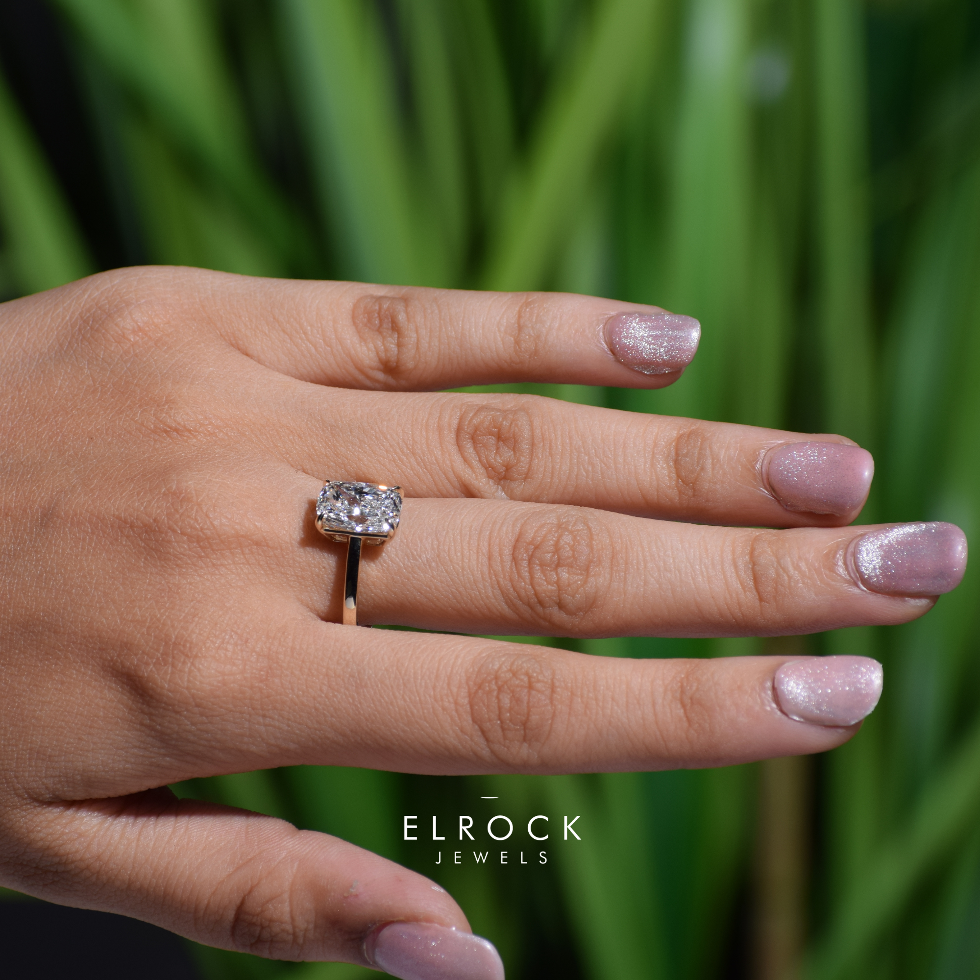14K Yellow Gold 3 CT Elongated Cushion Diamond Engagement Ring