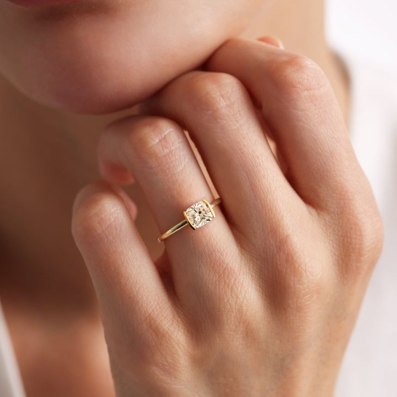 14K Solid Gold Cushion Engagement Ring Lab Grown Diamond Solitaire Ring