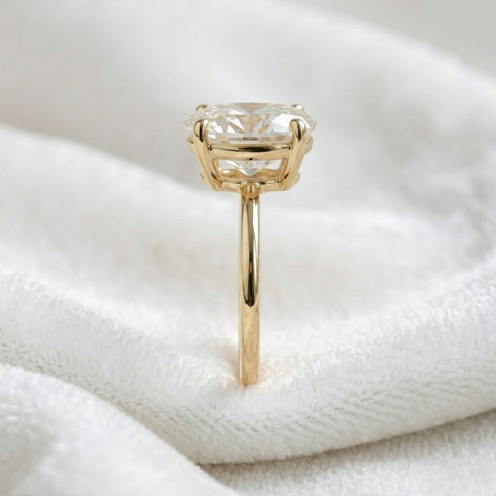 14K Gold 2 Carat Oval Diamond Ring Low Profile Solitaire Ring