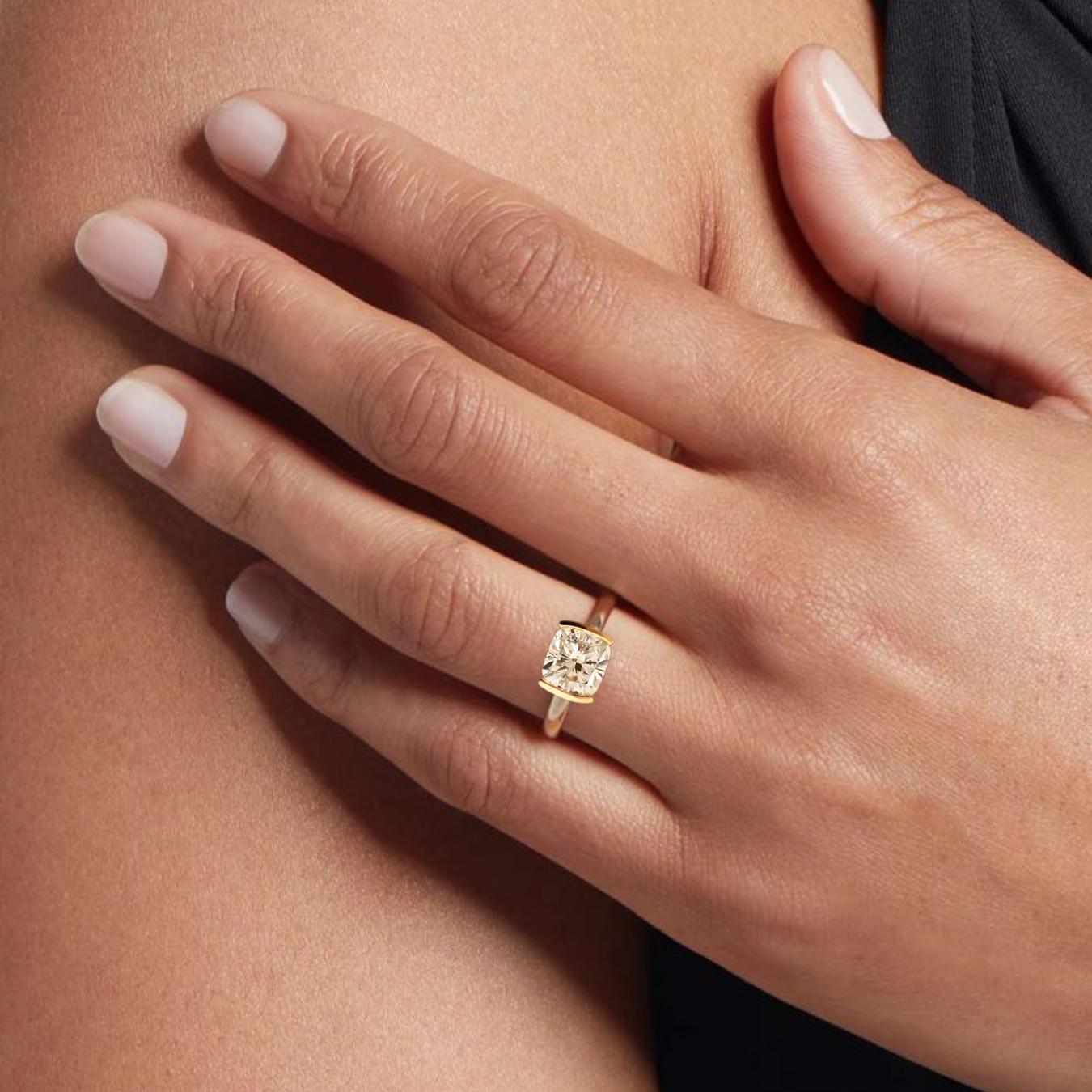 14K Solid Gold Cushion Engagement Ring Lab Grown Diamond Solitaire Ring