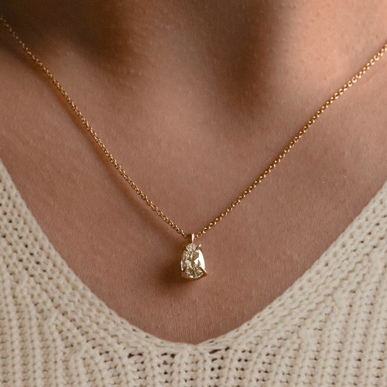 14K Gold Pear Cut Diamond Necklace