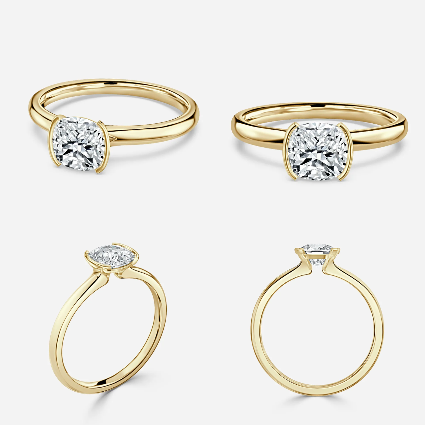14K Solid Gold Cushion Engagement Ring Lab Grown Diamond Solitaire Ring