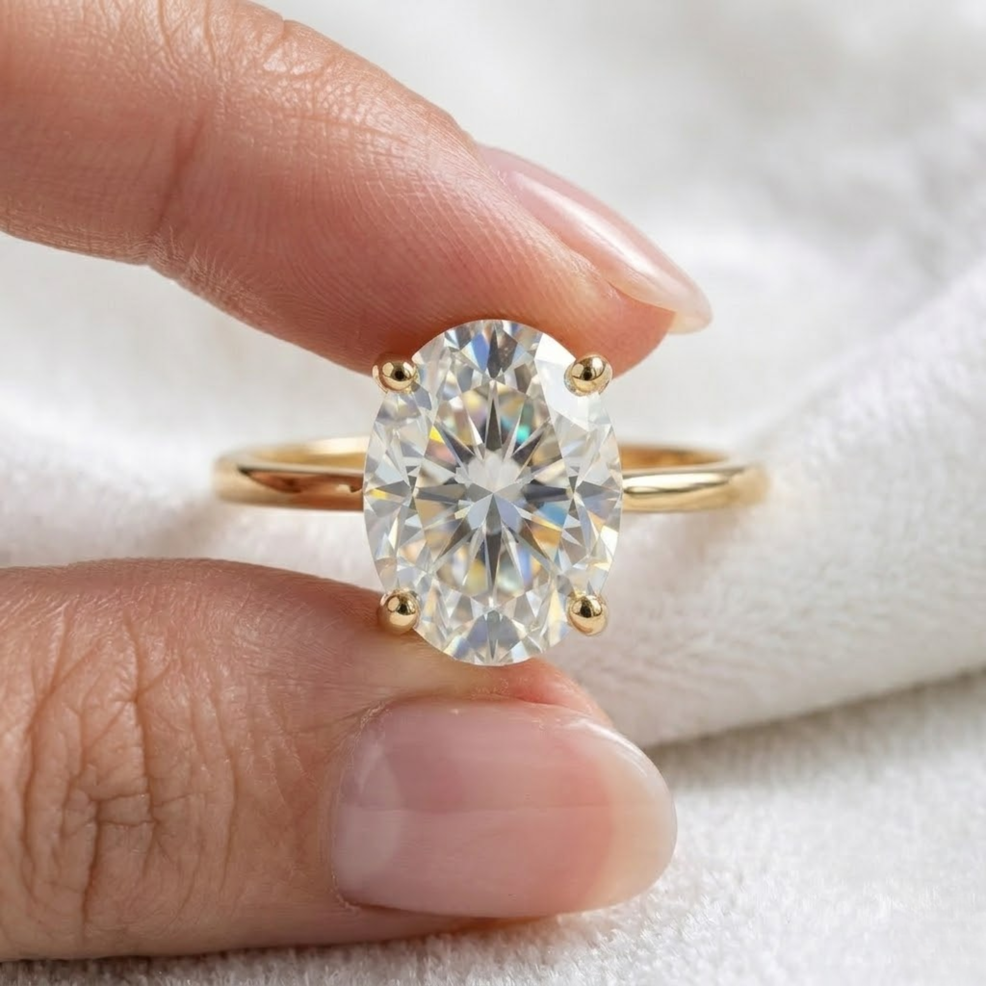 14K Gold 2 Carat Oval Diamond Ring Low Profile Solitaire Ring