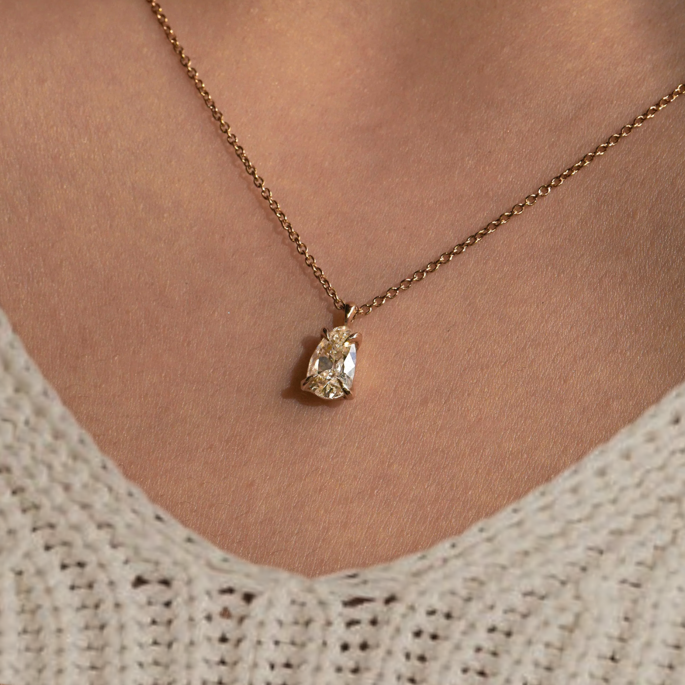 14K Gold Pear Cut Diamond Necklace