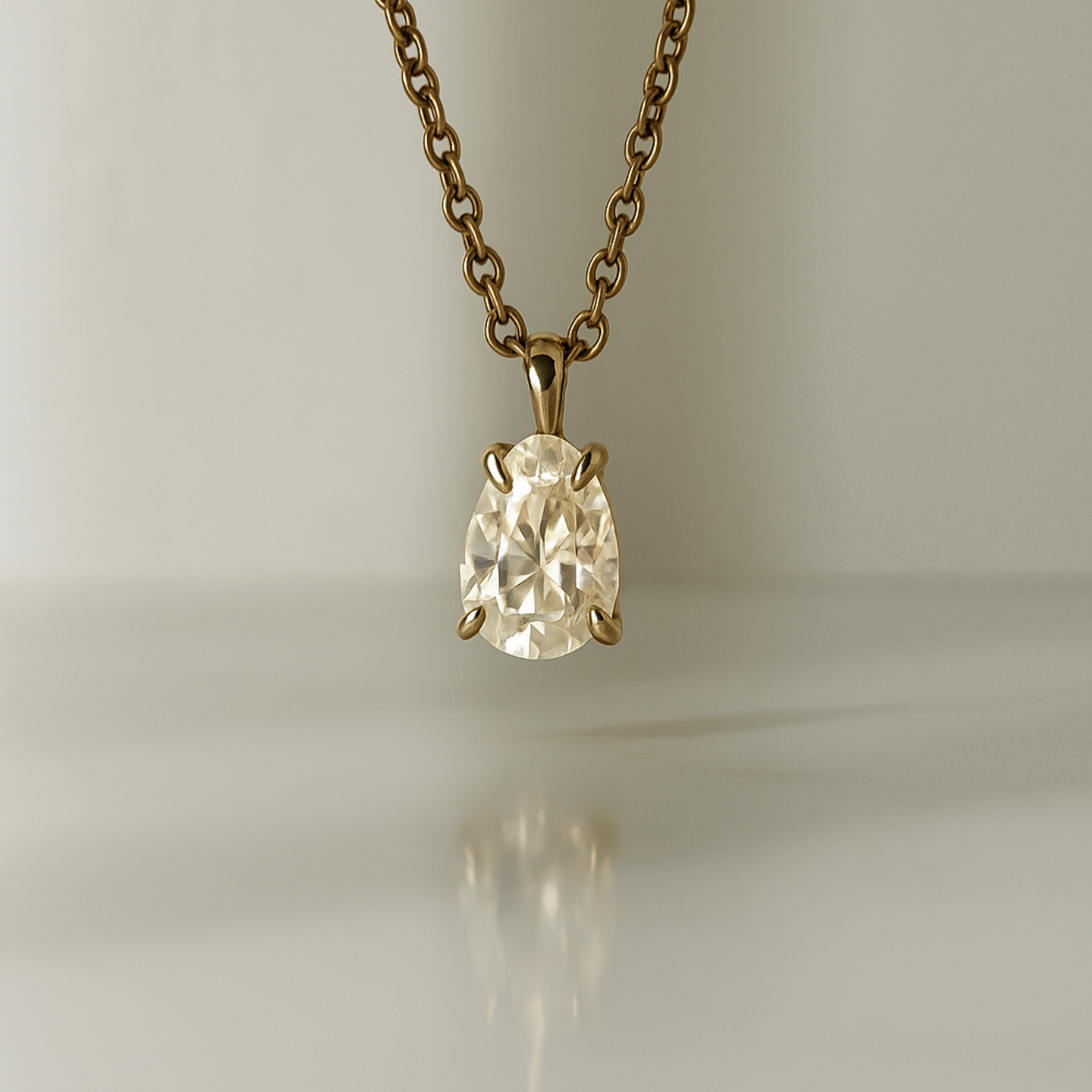 14K Gold Pear Cut Diamond Necklace