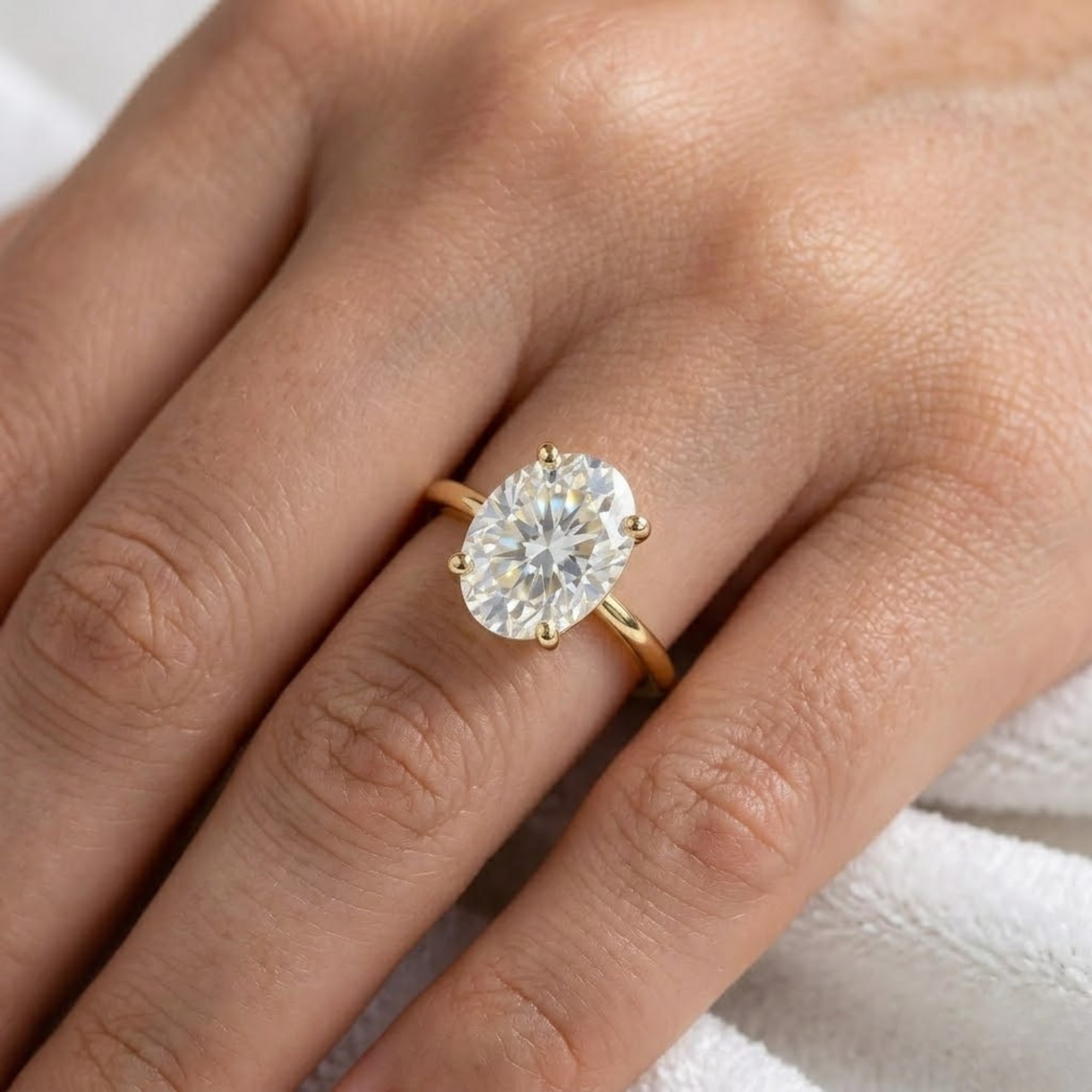 14K Gold 2 Carat Oval Diamond Ring Low Profile Solitaire Ring