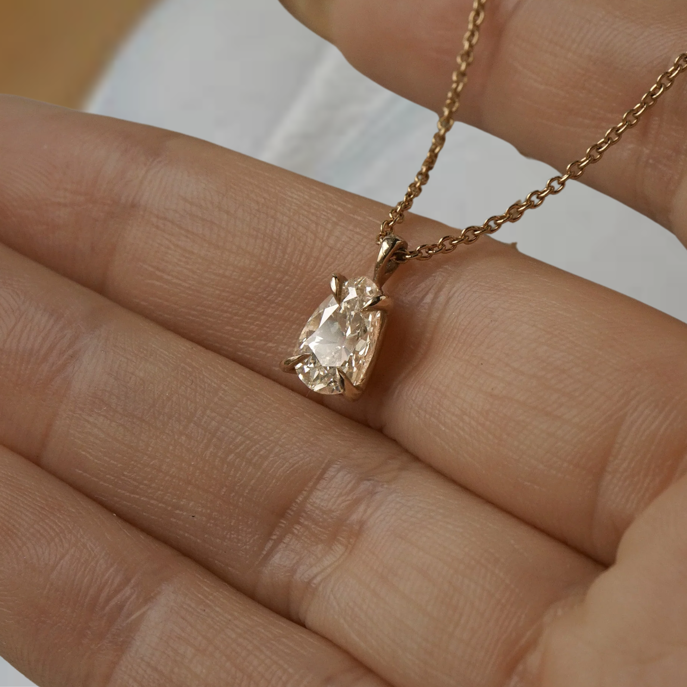 14K Gold Pear Cut Diamond Necklace