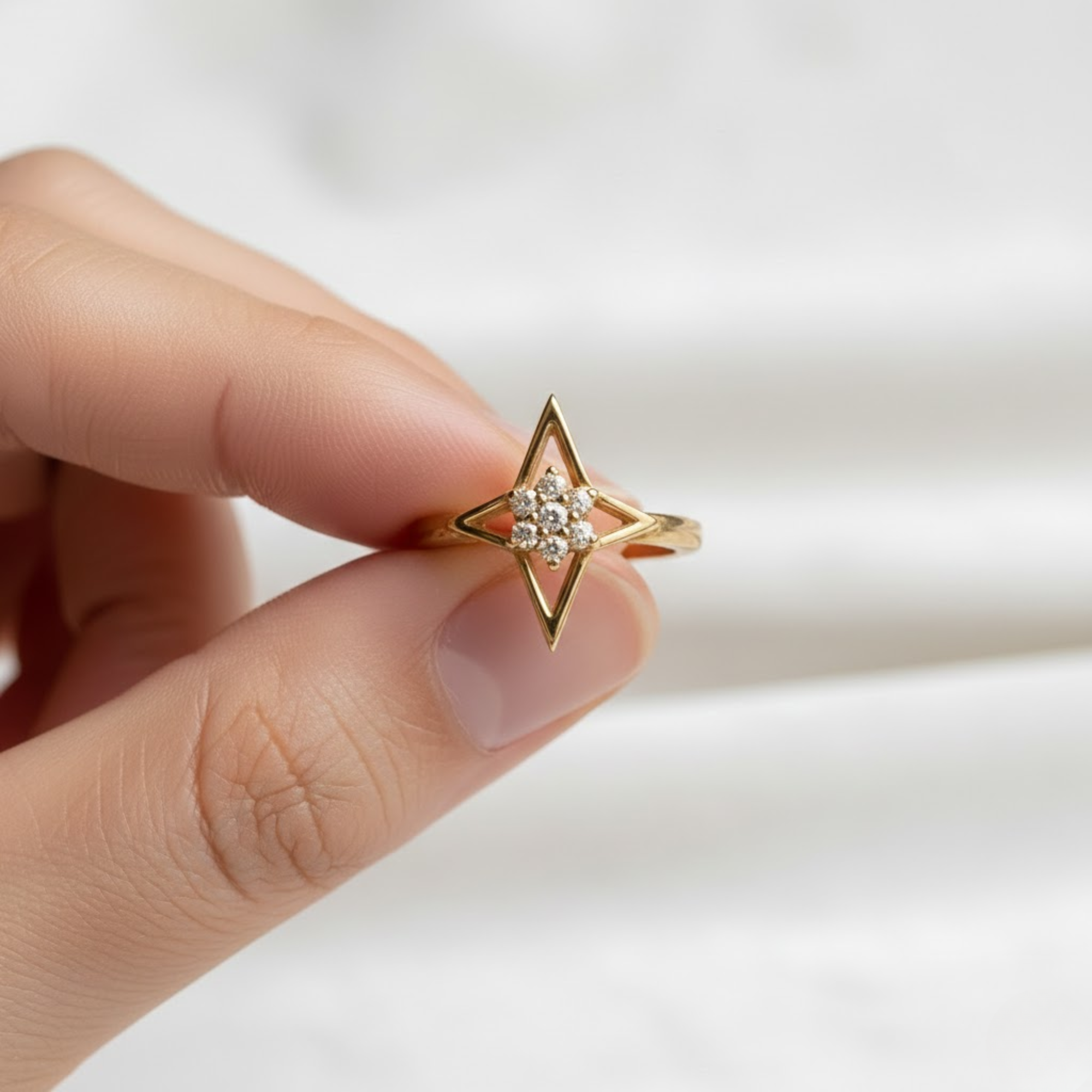 14K Gold North Star Stacking Ring