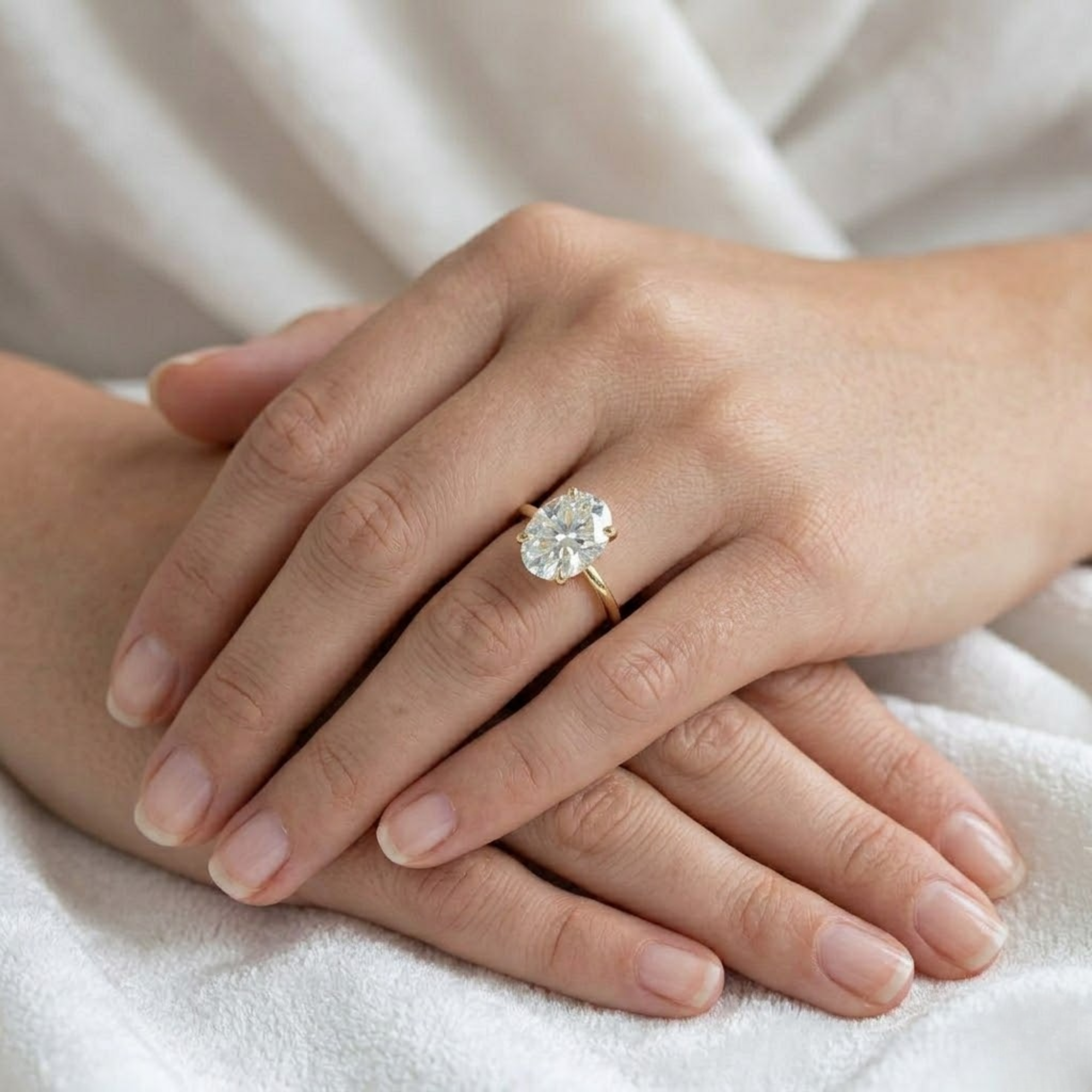 14K Gold 2 Carat Oval Diamond Ring Low Profile Solitaire Ring