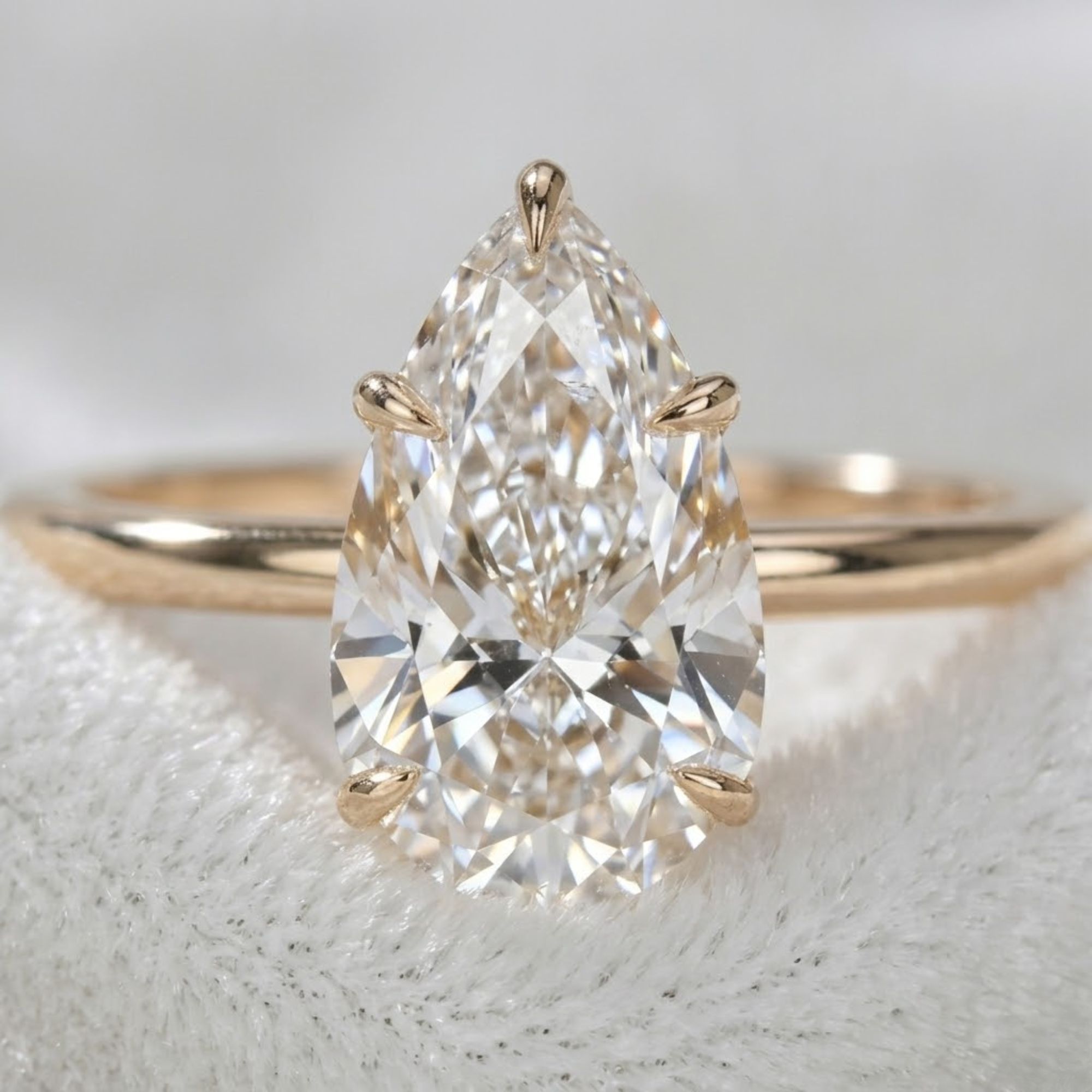 14K Gold Beautiful 3 CT Pear IGI Certified Lab Grown Diamond Solitaire Ring