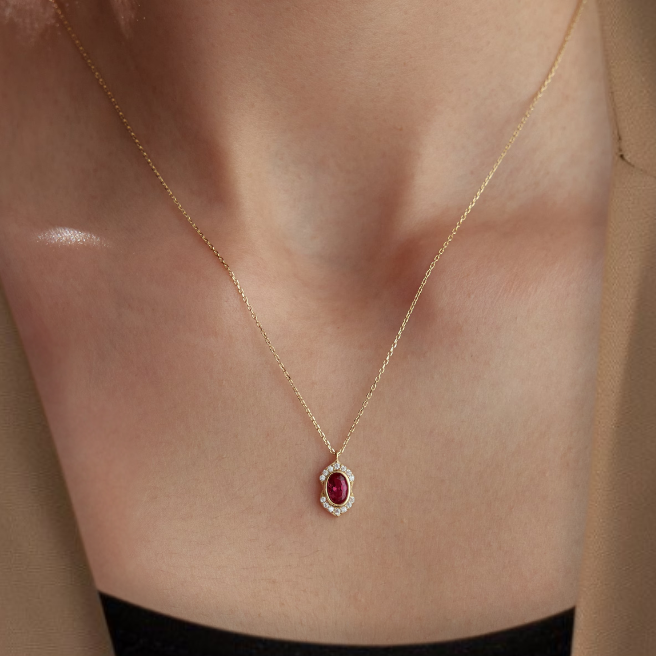 2 CT Prong Set Ruby Pendant, 14K Gold Ruby Pendant
