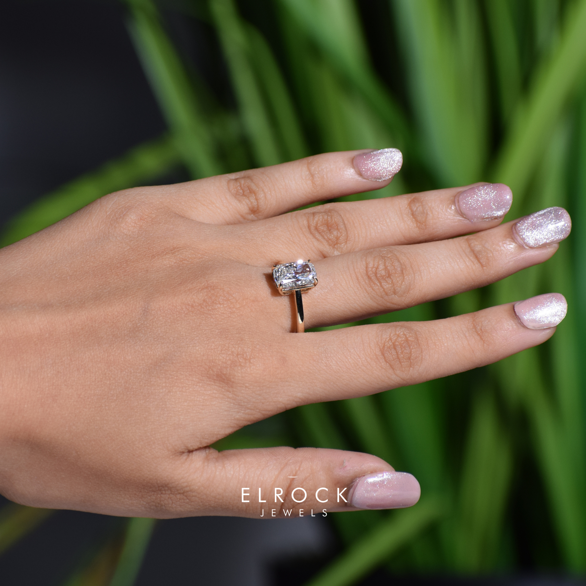14K Yellow Gold 3 CT Elongated Cushion Diamond Engagement Ring