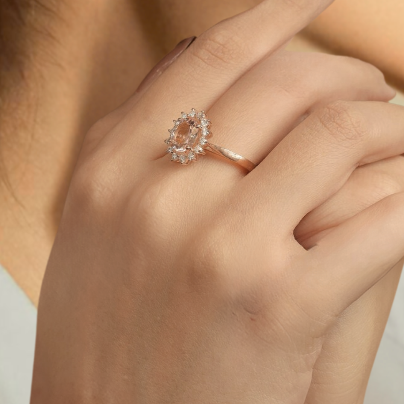 ct Oval Cut Peach Morganite Ring 14K Solid Gold Crystal Morgani