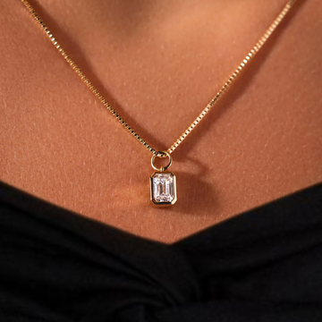 14K Emerald Cut Diamond Pendant Necklace | Minimalist Necklace| Baguette Pendant