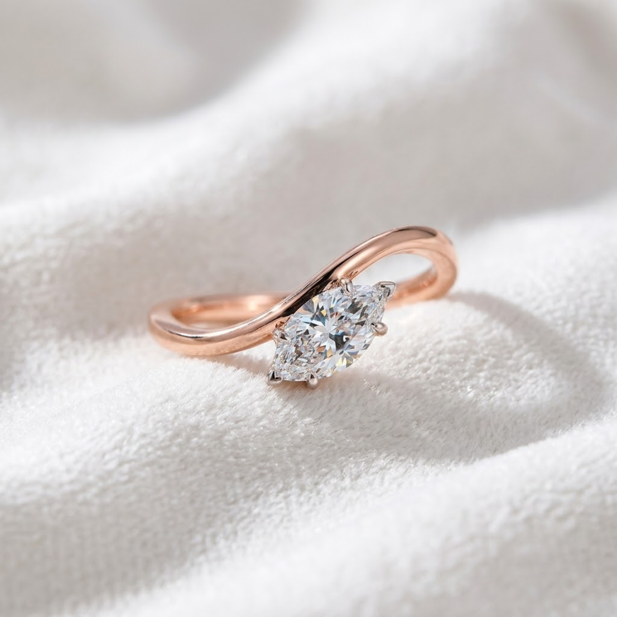 14K Gold Marquise Cut Diamond Solitaire Engagement Ring