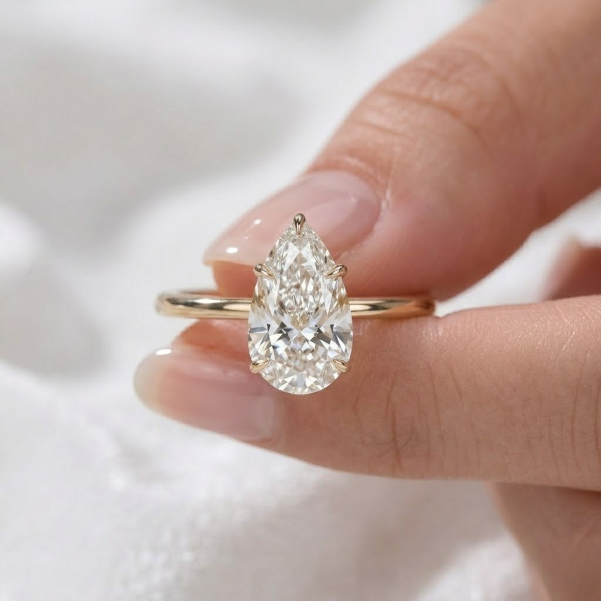 14K Gold Beautiful 3 CT Pear IGI Certified Lab Grown Diamond Solitaire Ring