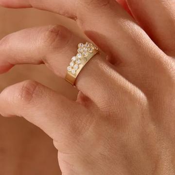 0.52ct Round Cut Cluster Wedding Band Lab Grown Diamond Thick Gold Ring For Womens