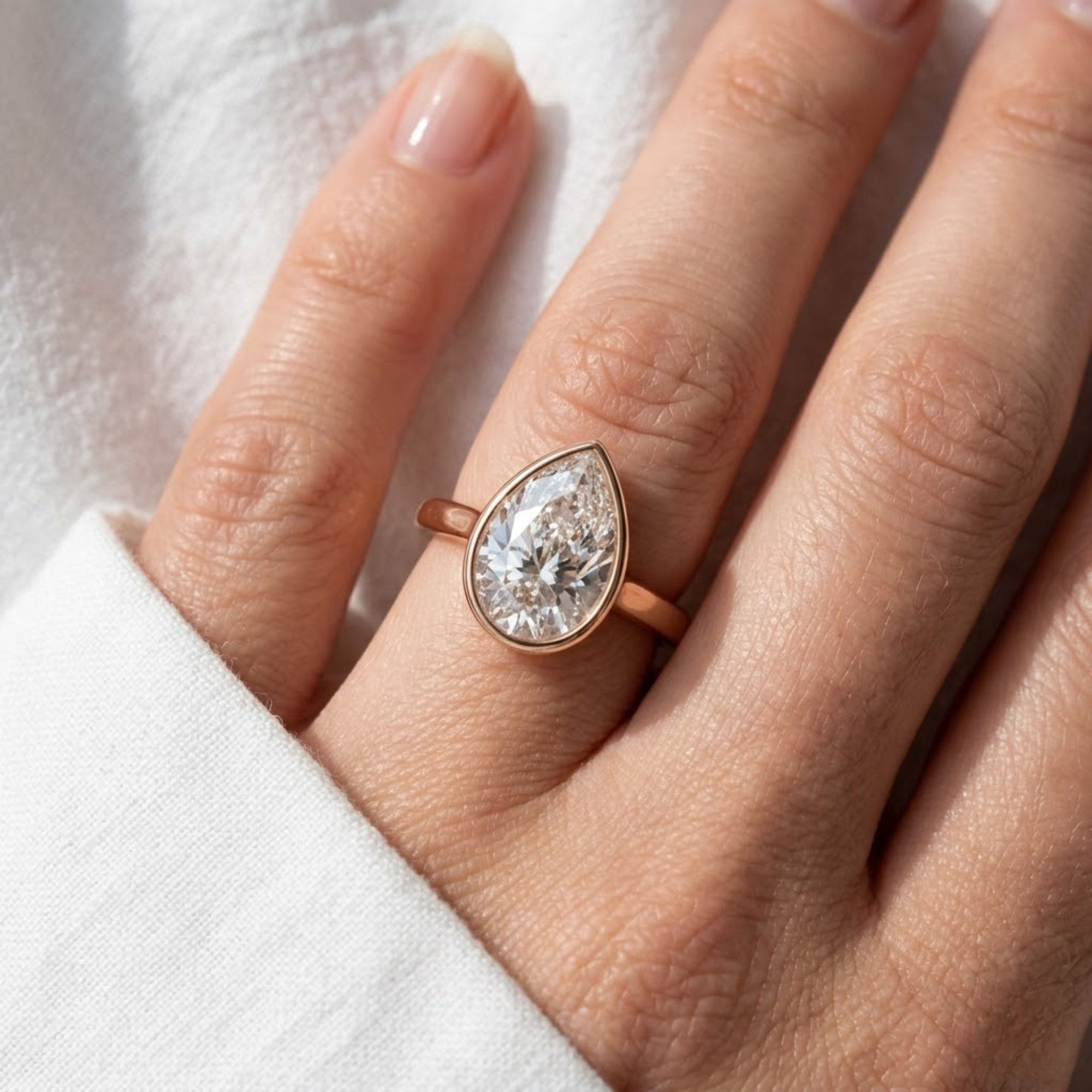 14K Gold 4.00ct Pear Cut Ring Bezel Setting Solitaire Engagement Ring