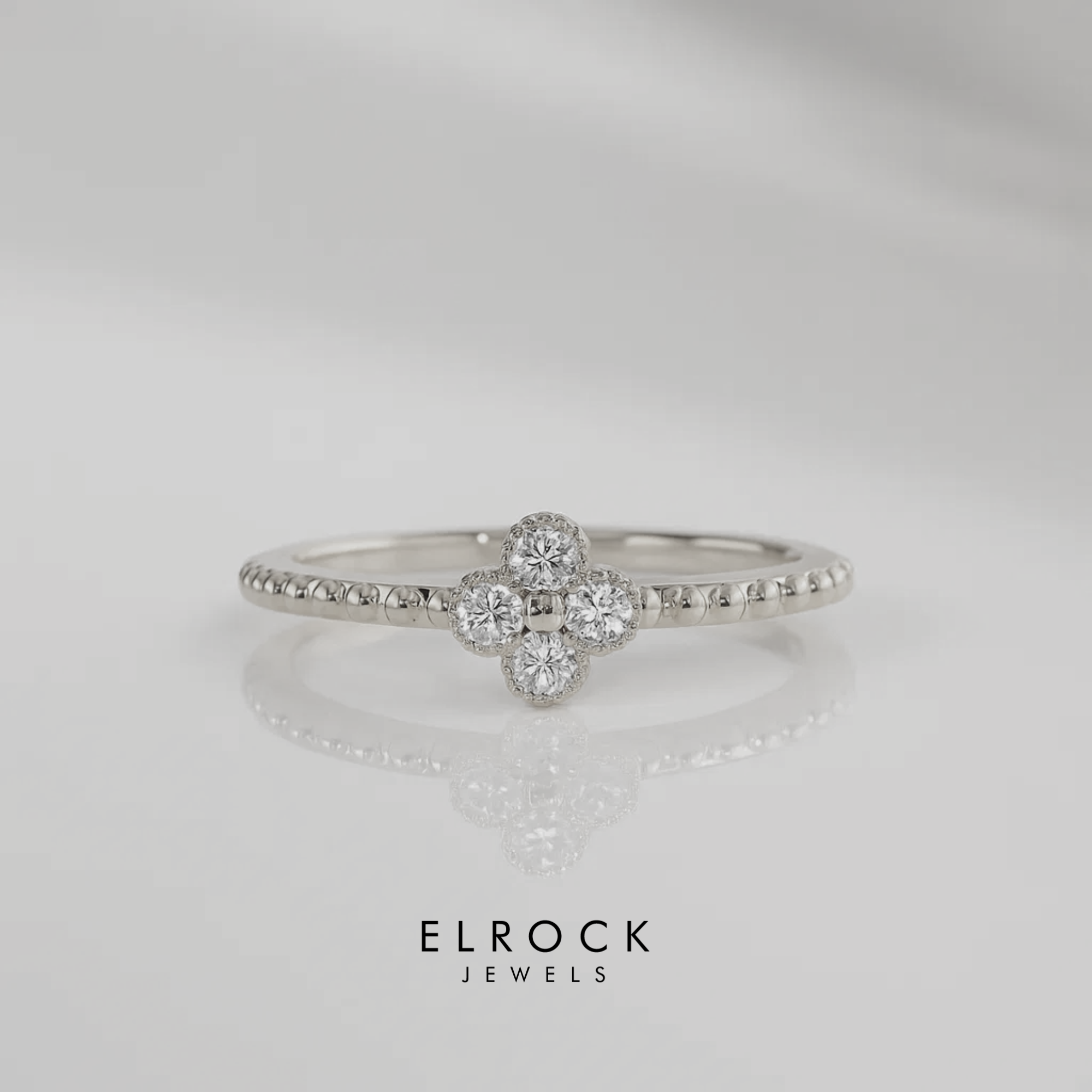 14k Gold Diamond Clover Ring, Minimalist Simple Stacking Ring / Petite Dainty Diamond Ring