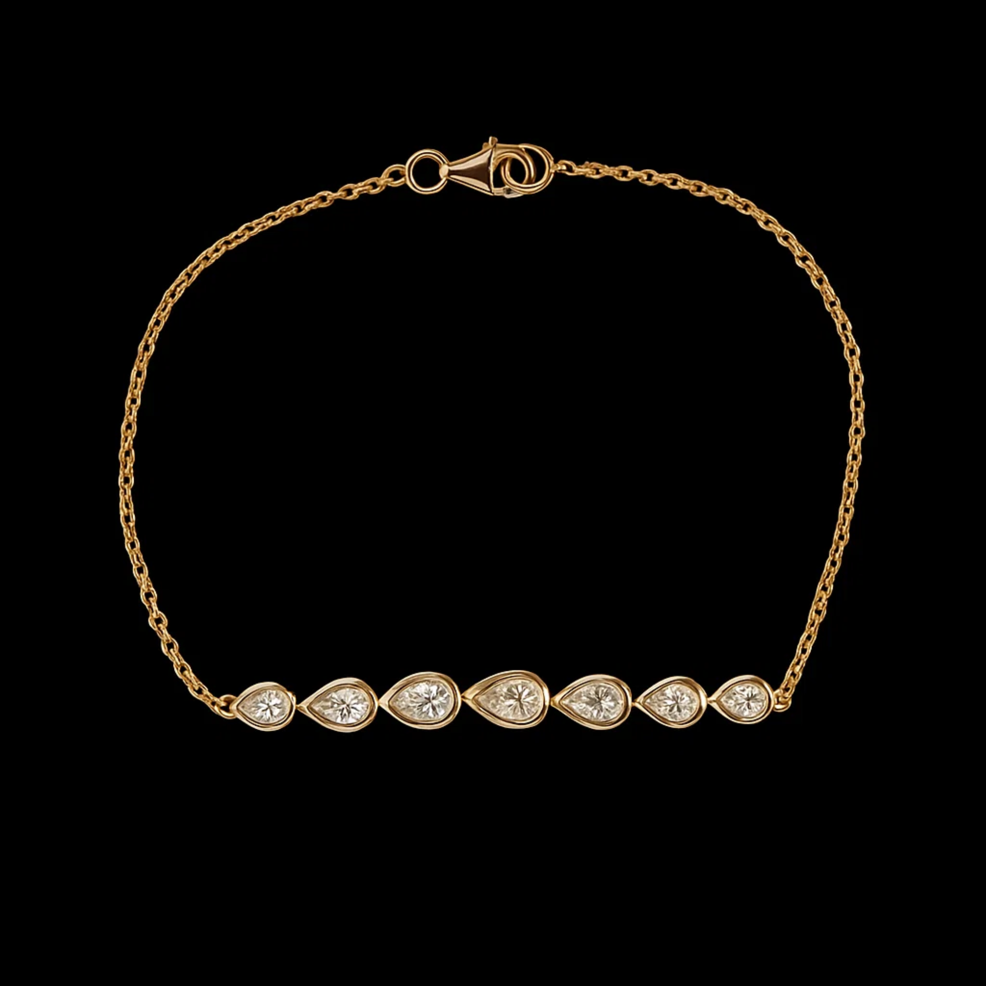 Bezel Set Pear Shaped Lab Grown Diamond Bracelet in 14k Yellow Gold
