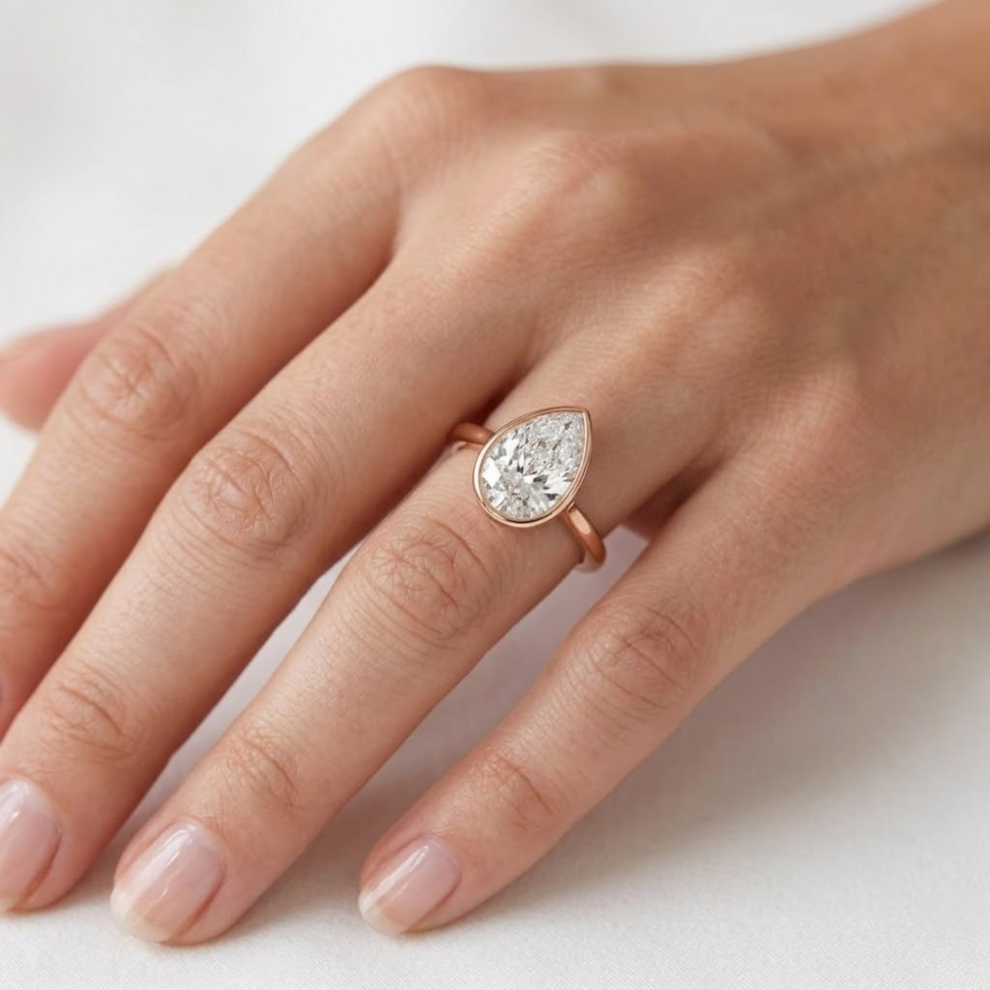 14K Gold 4.00ct Pear Cut Ring Bezel Setting Solitaire Engagement Ring