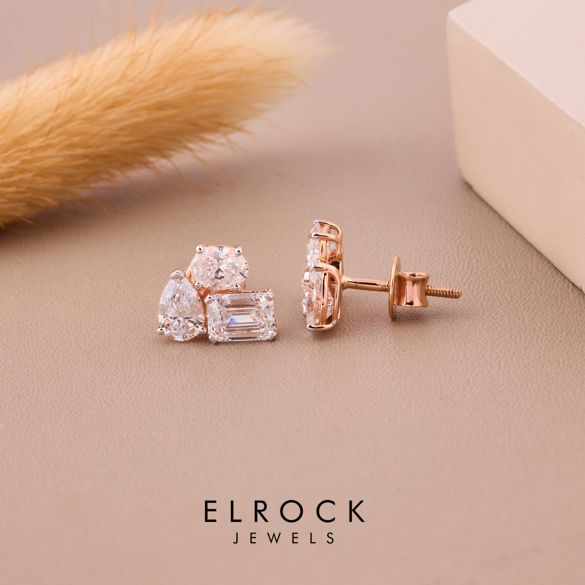 Three Stone Stud Earring