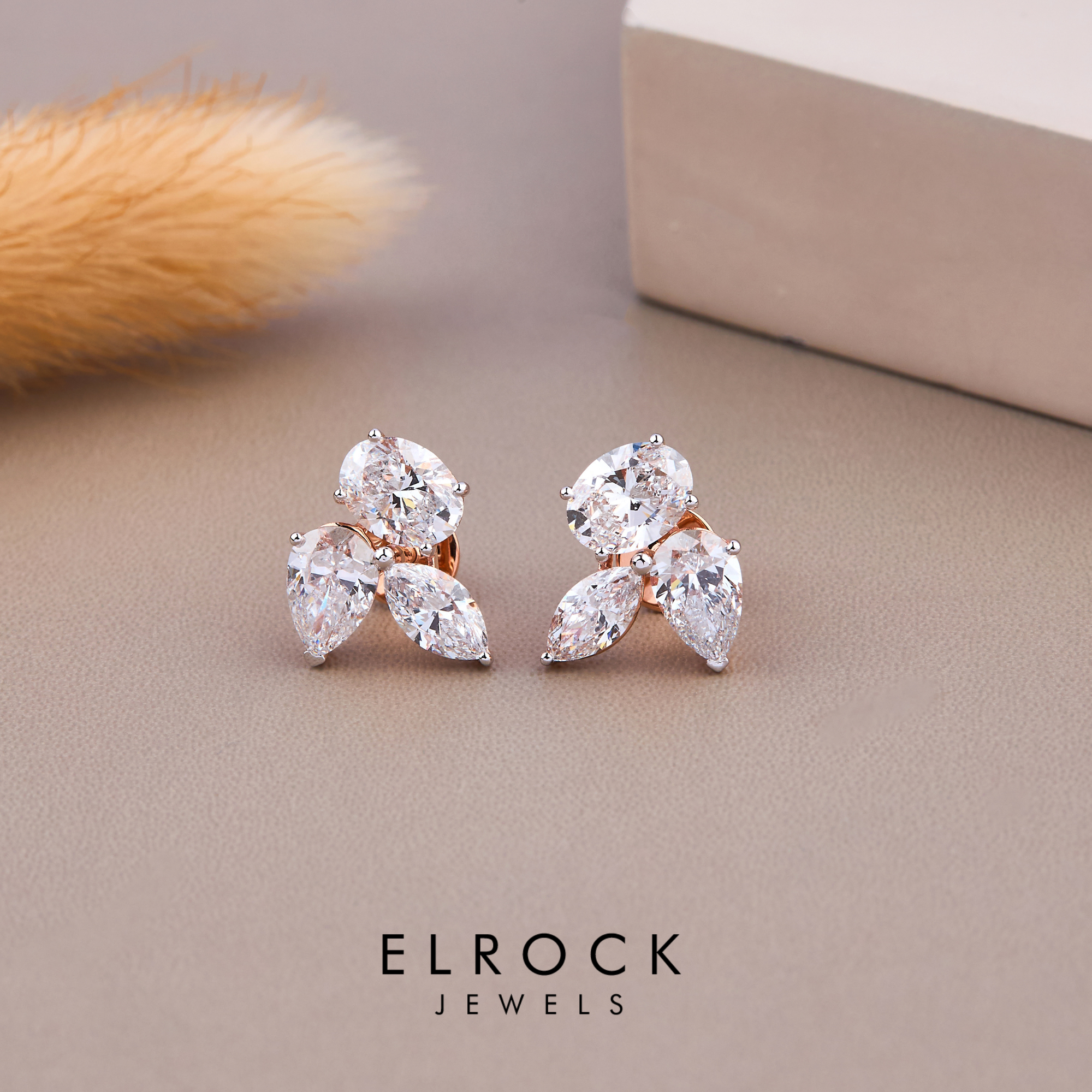 14K Gold Trio Cluster Stud Earrings