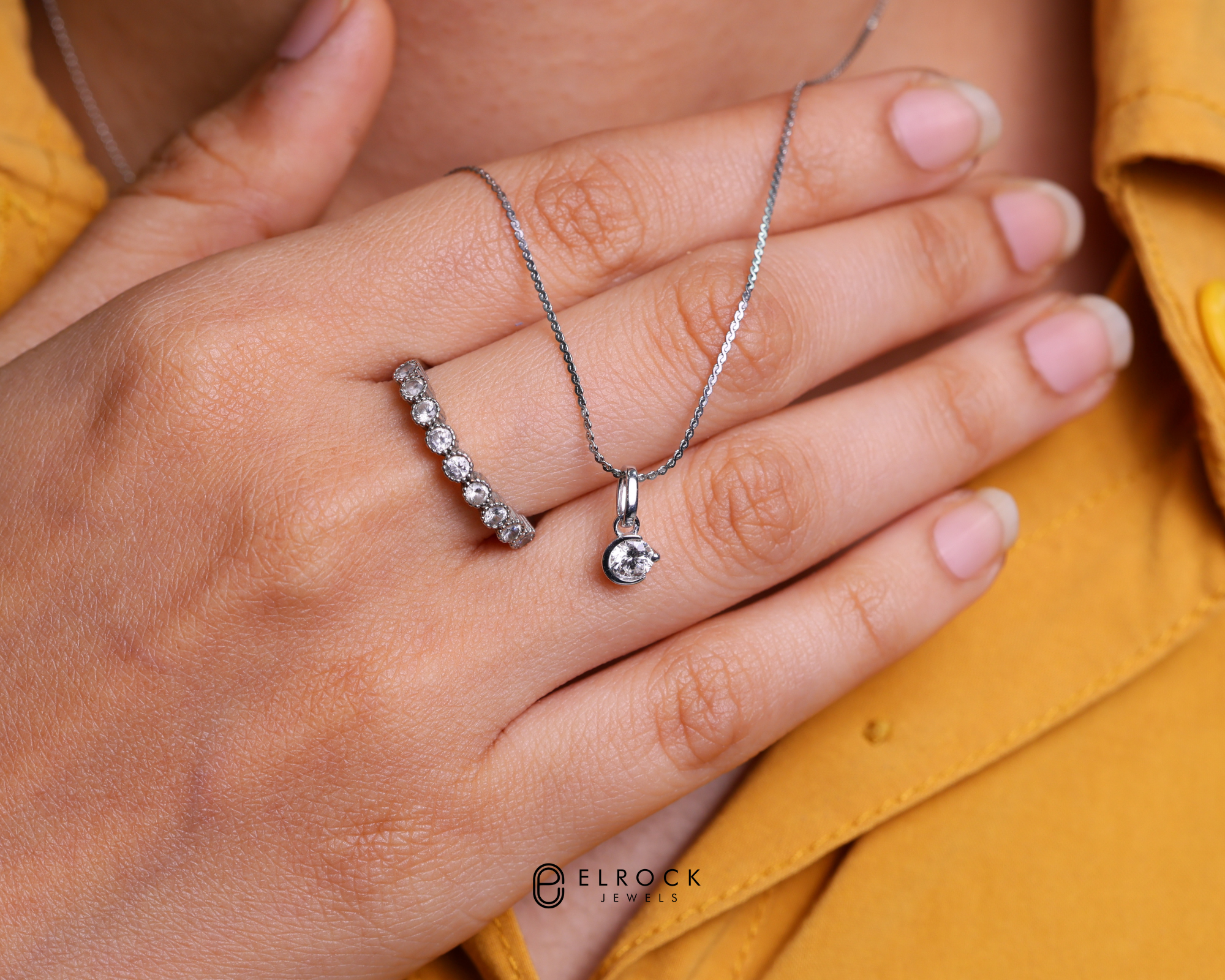 14K Gold Solitaire Channel moon magic Necklace