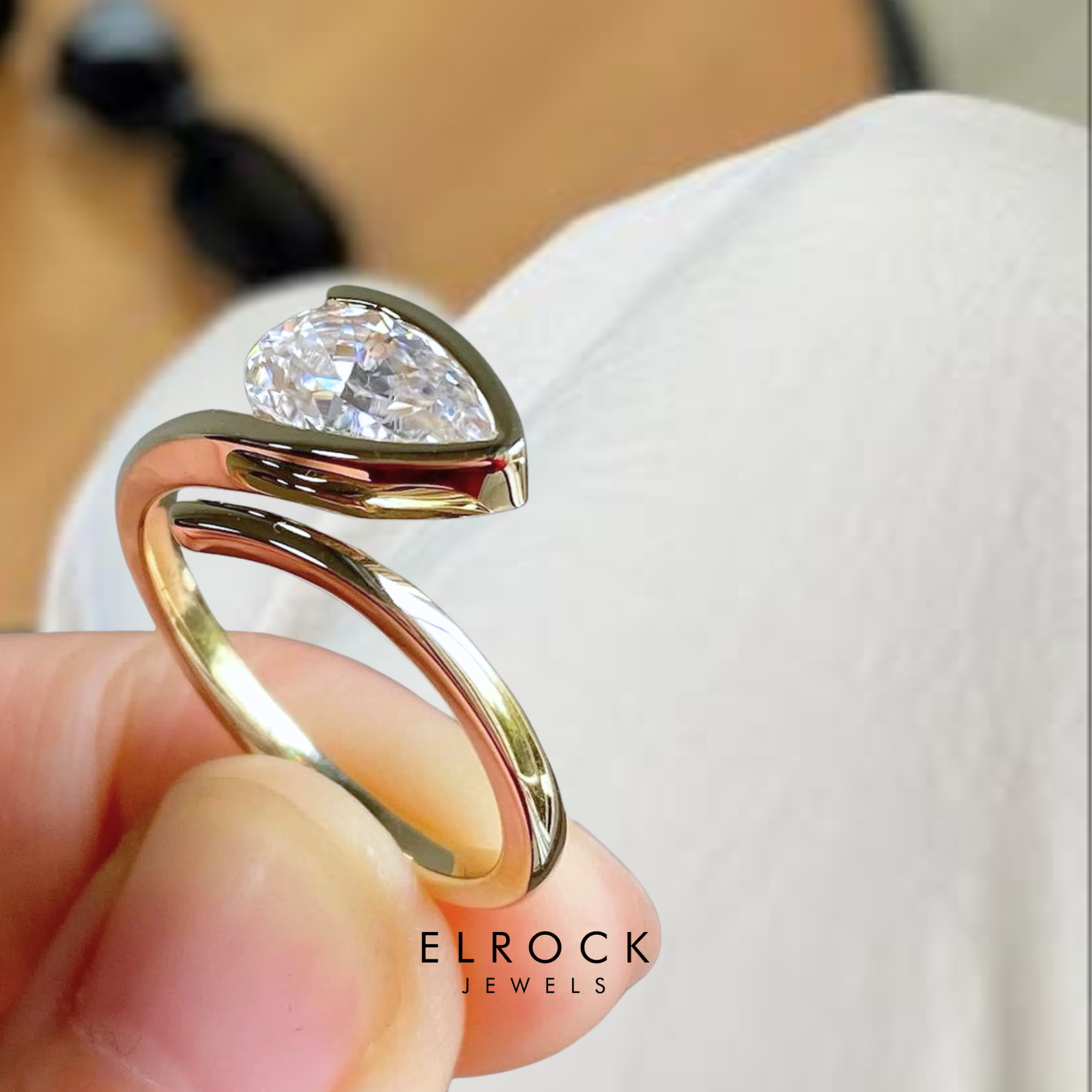 Half Bezel Set Ring with Curved Antique Band