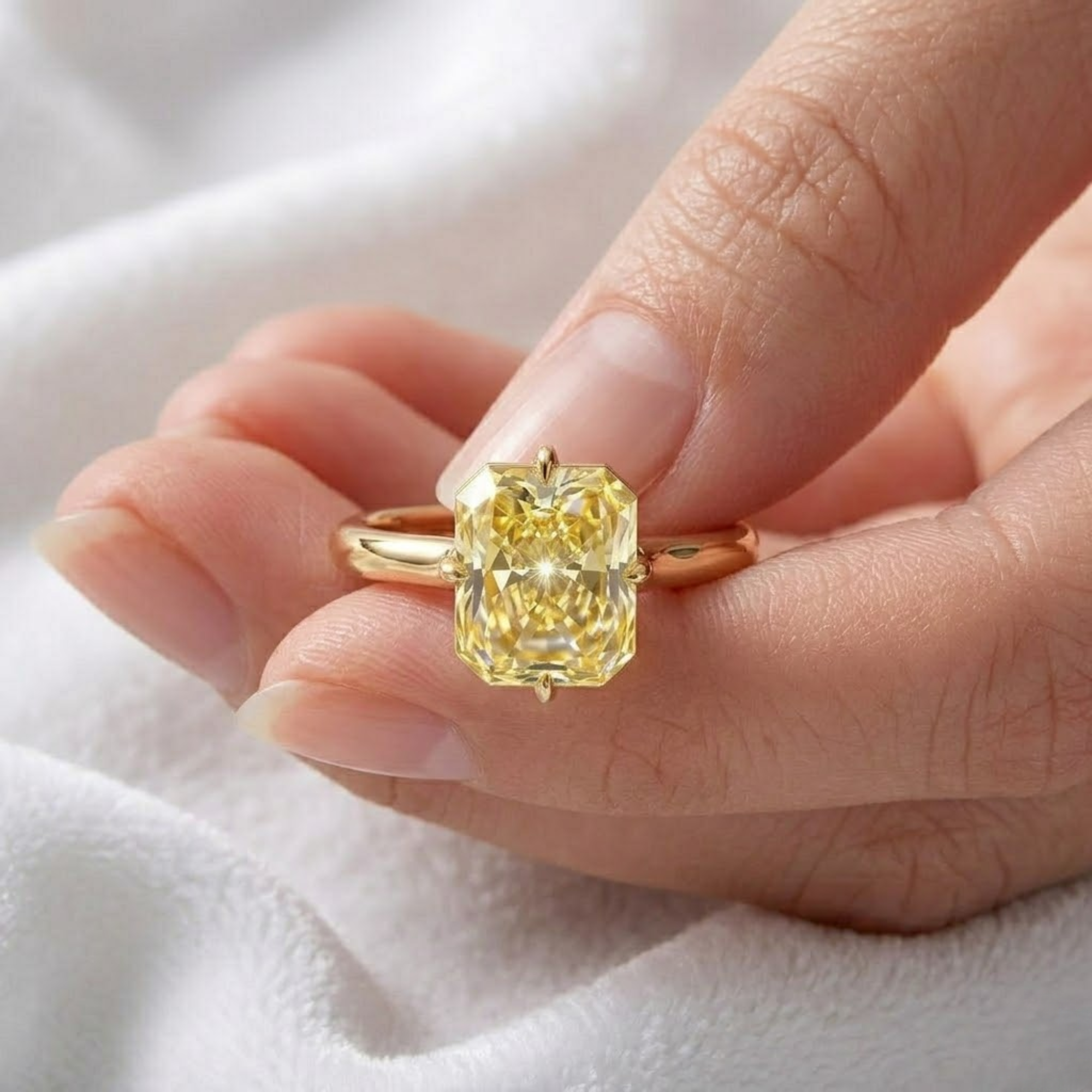 14K Gold Radiant cut diamond fancy brownish yellow diamond