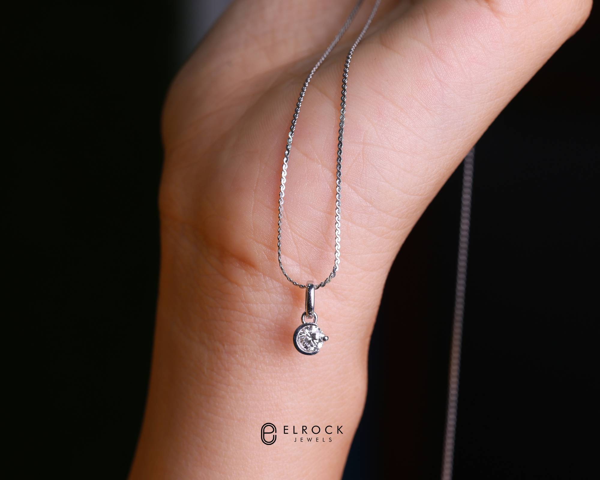 14K Gold Solitaire Channel moon magic Necklace
