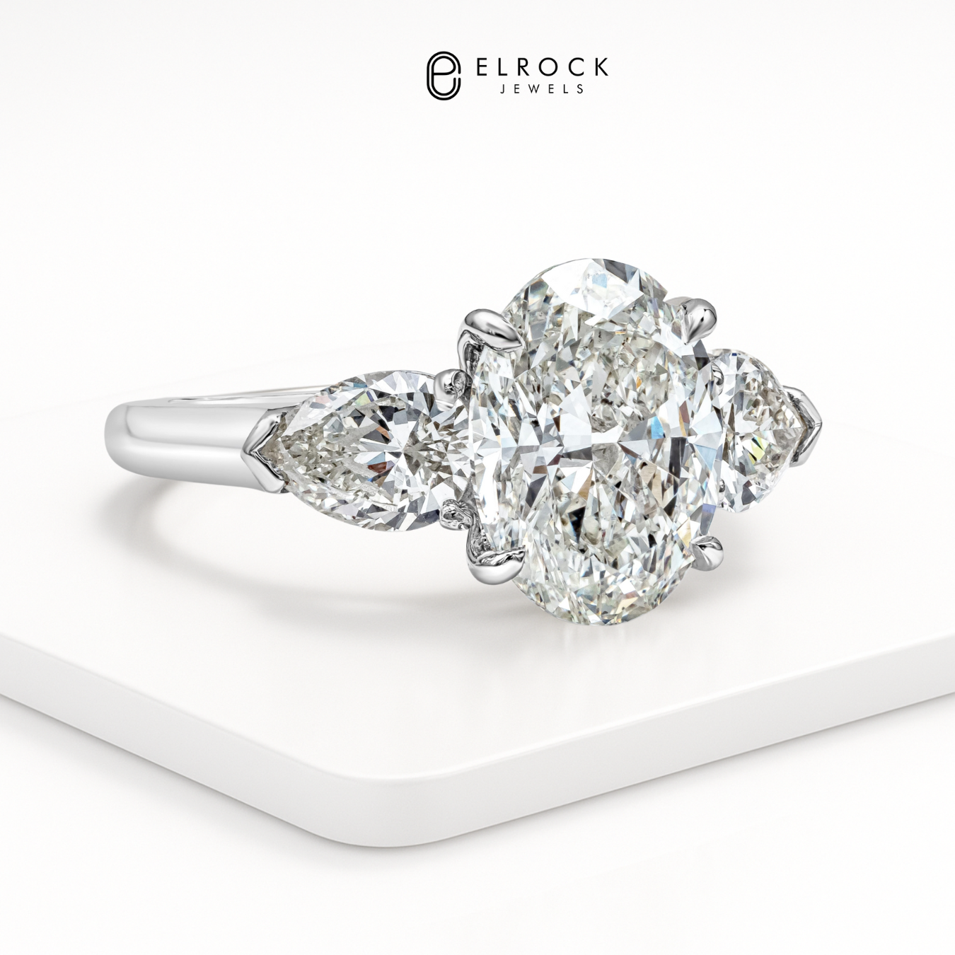 14K Solid Gold Oval Shape Lab-Grown Diamond Three Stone Minimalist Engagement Ring