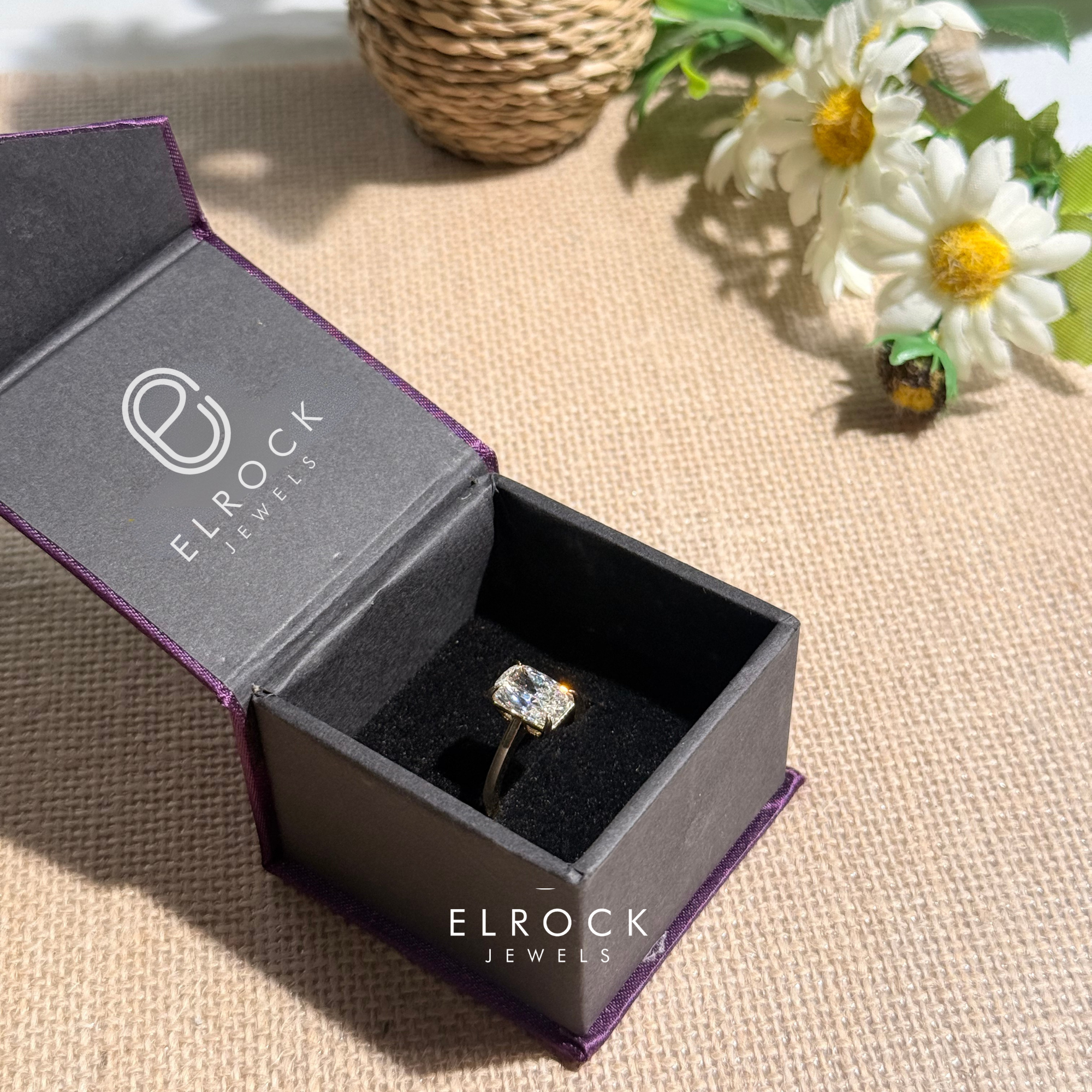 14K Yellow Gold 3 CT Elongated Cushion Diamond Engagement Ring