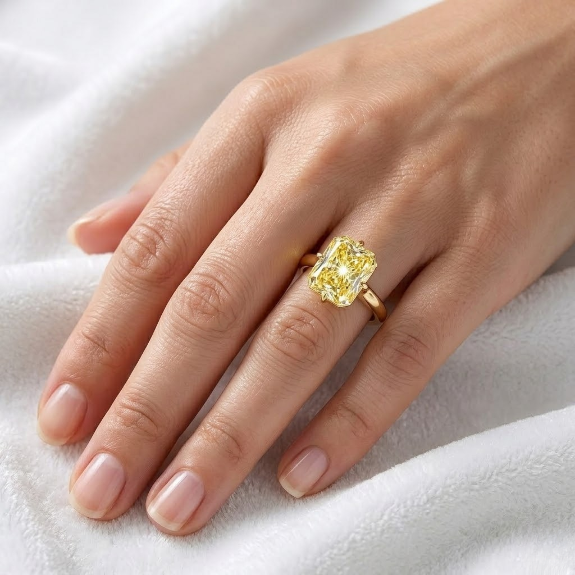 14K Gold Radiant cut diamond fancy brownish yellow diamond