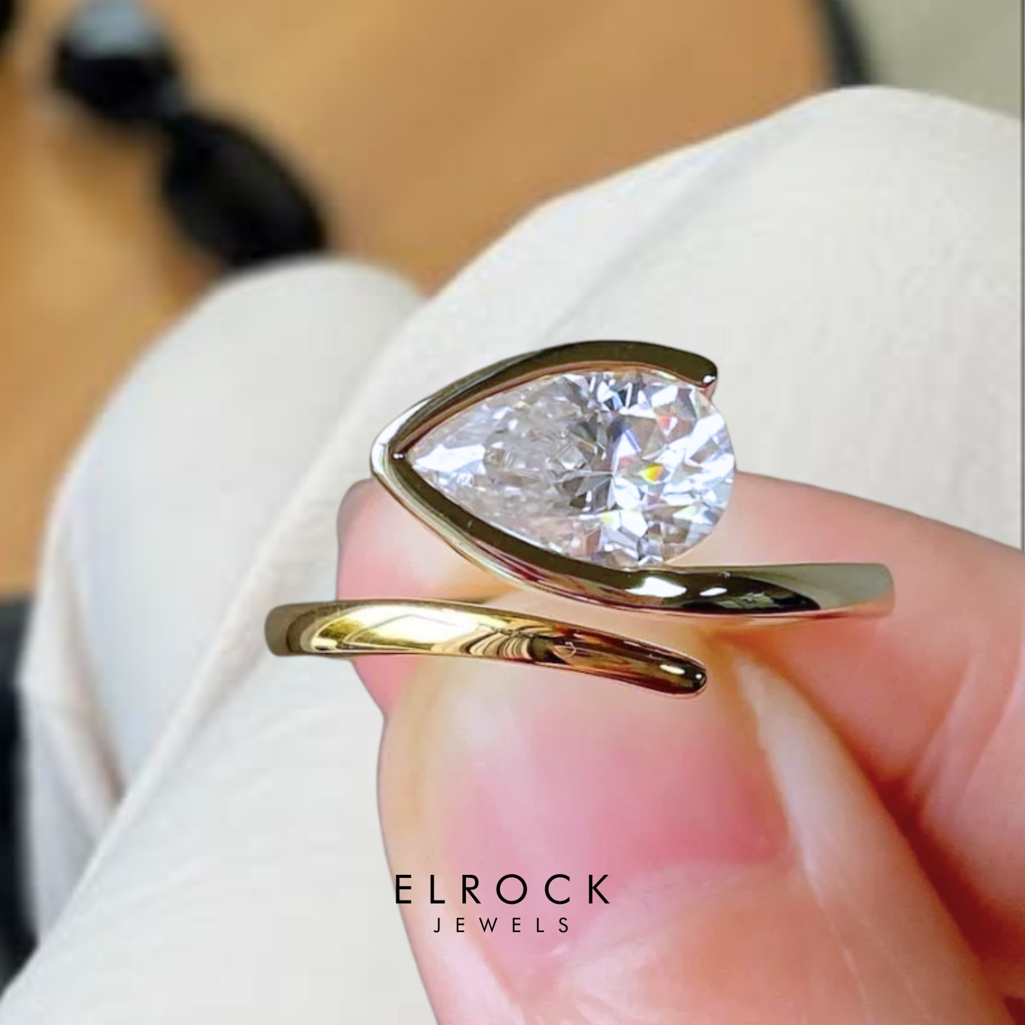 Half Bezel Set Ring with Curved Antique Band