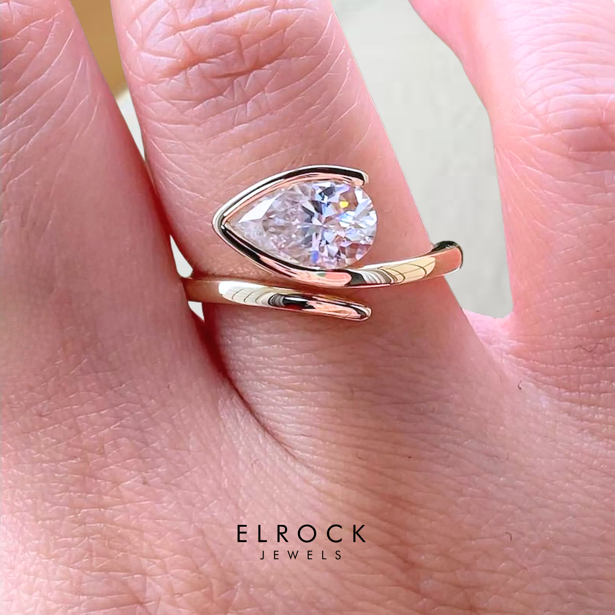 Half Bezel Set Ring with Curved Antique Band
