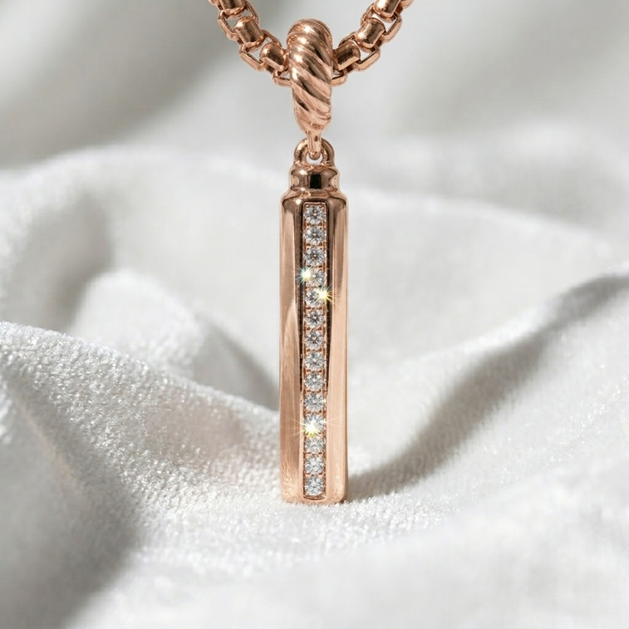 14K Gold Diamond Vertical Bar Necklace Round Lab Diamond Bar Pendant