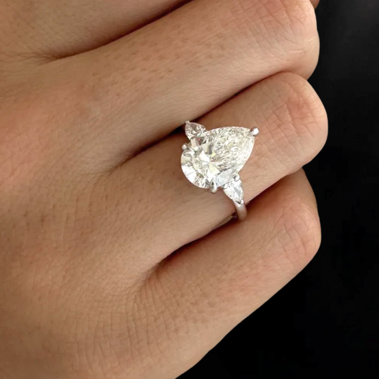 14K Gold Pear Shaped Three Stone Engagement Ring
