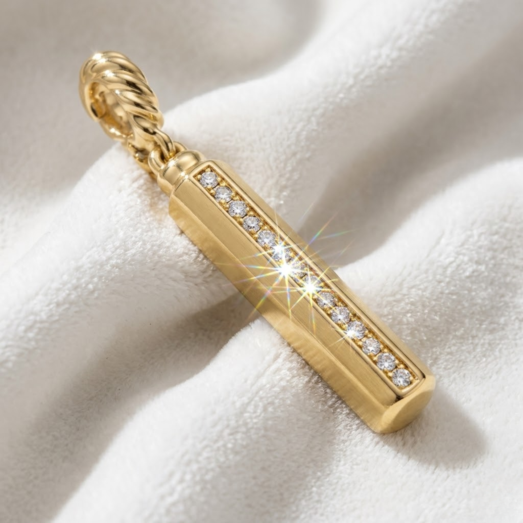 14K Gold Diamond Vertical Bar Necklace Round Lab Diamond Bar Pendant