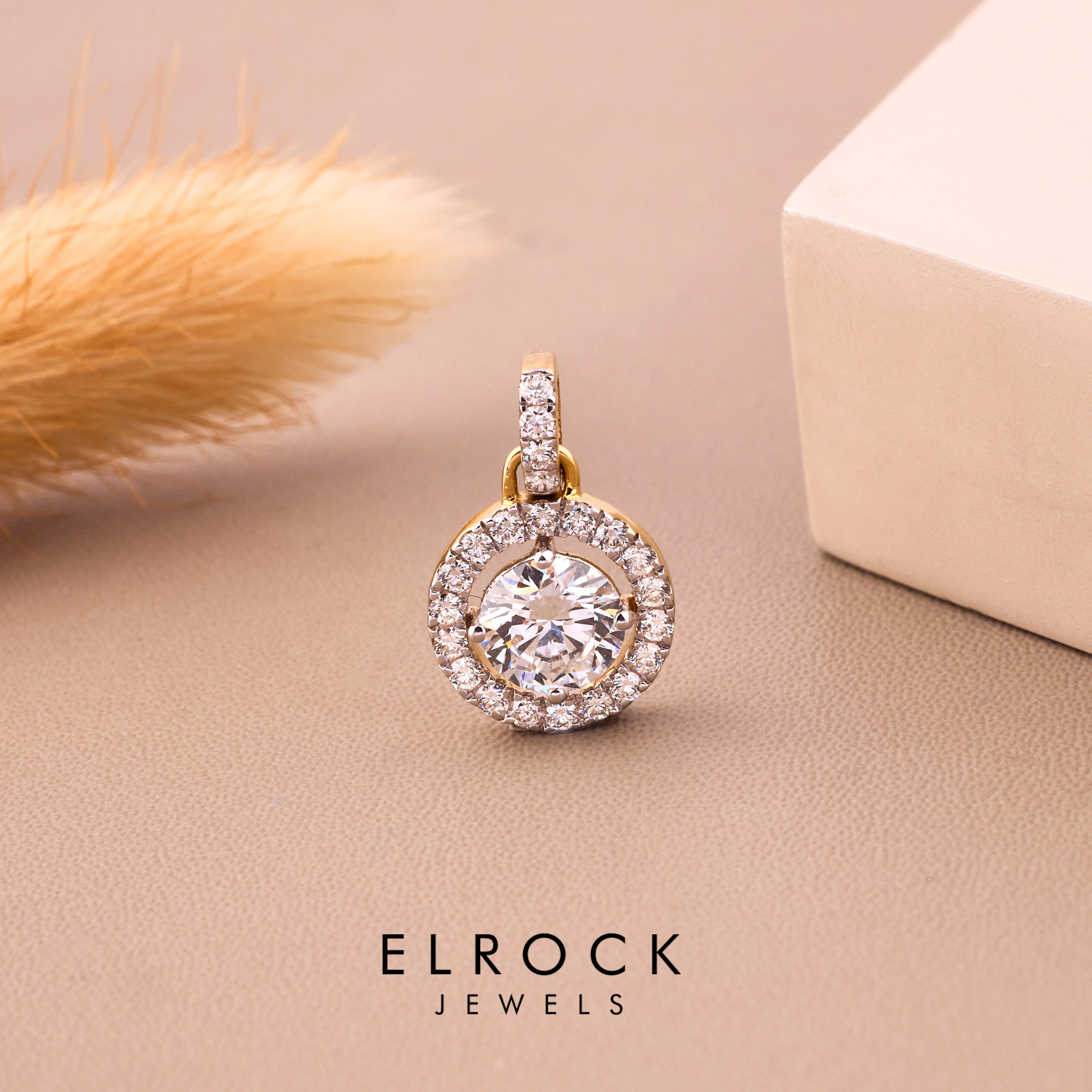 14K Solid Gold Halo Necklace