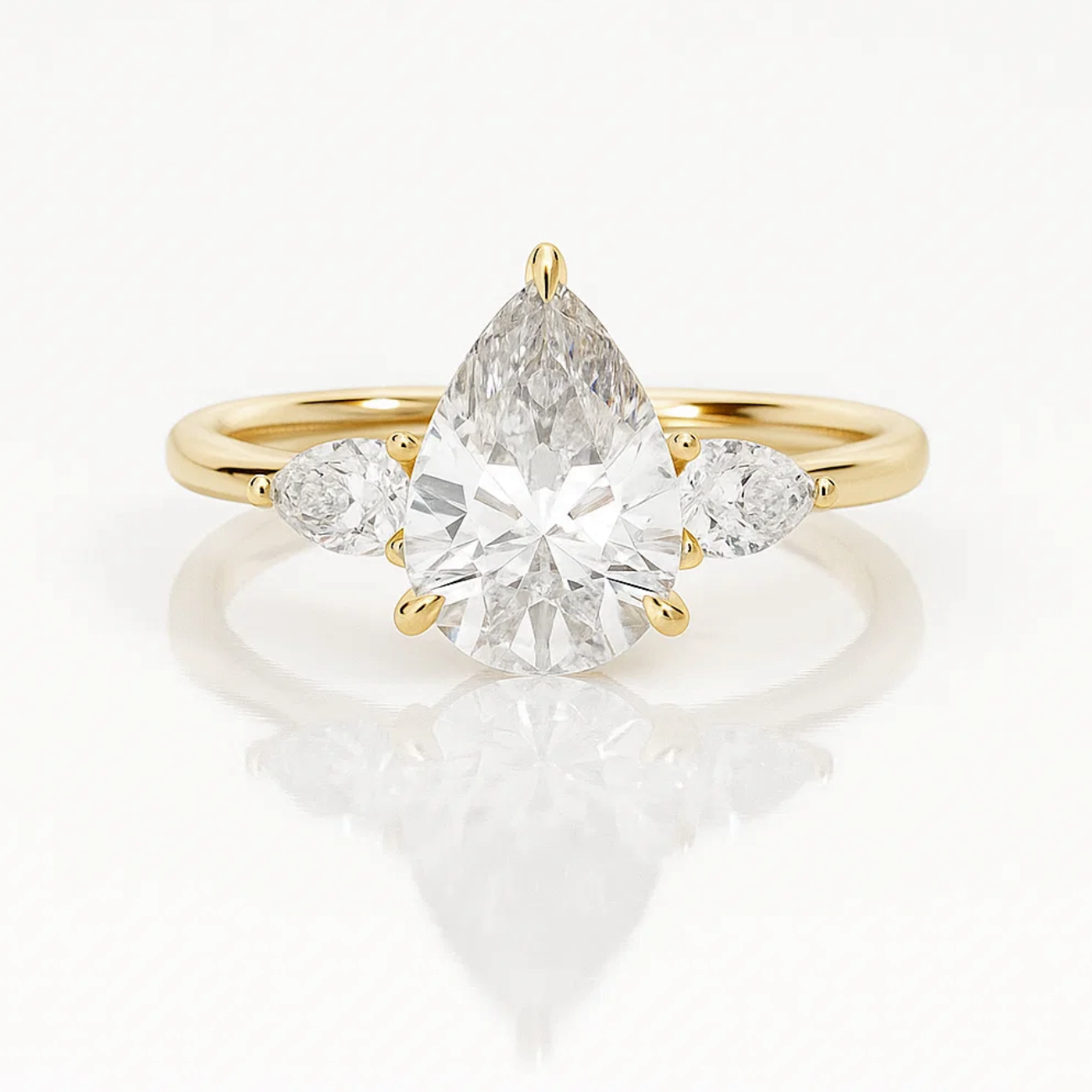 14K Gold Pear Shaped Three Stone Engagement Ring