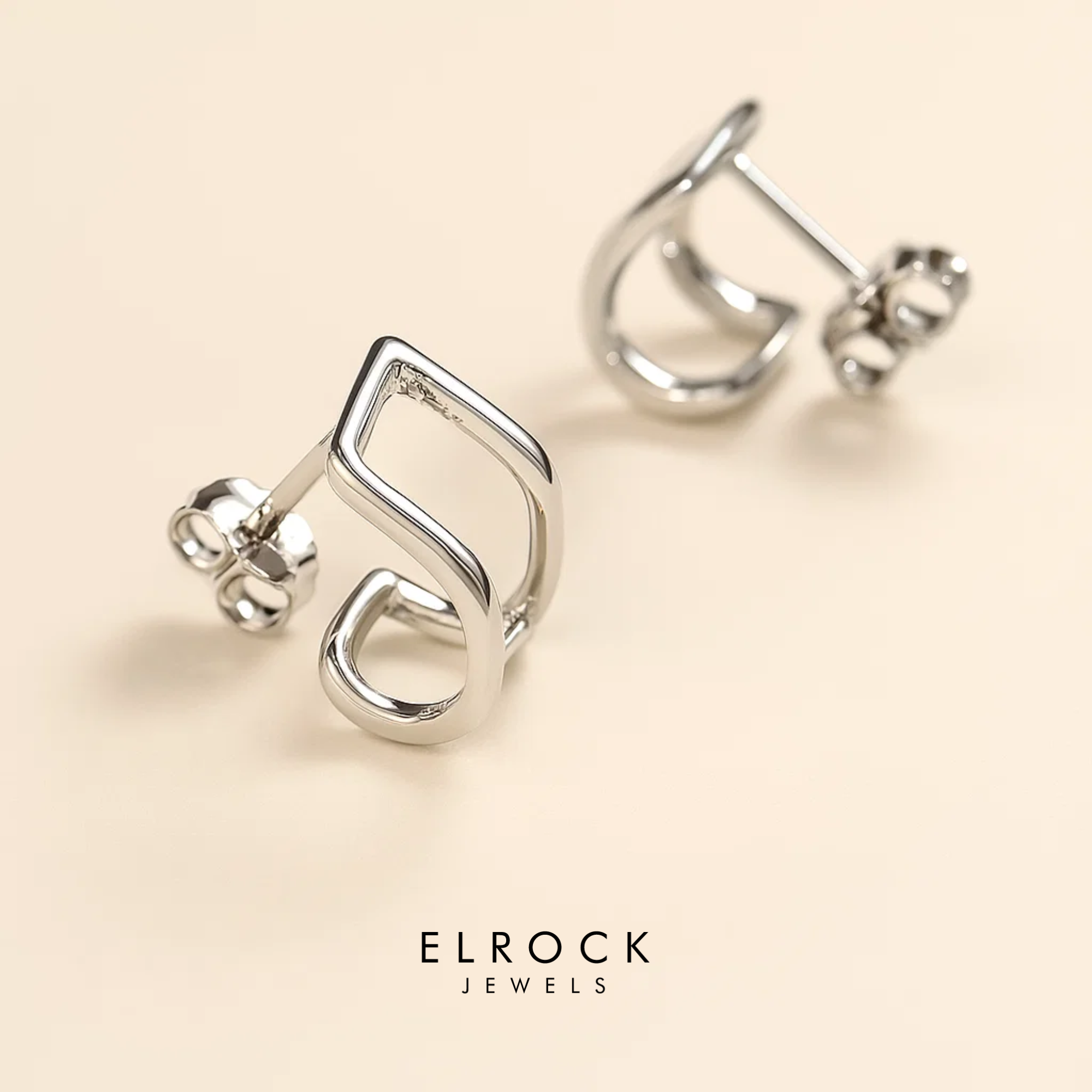 14K Gold Huggie Square Jacket Earrings