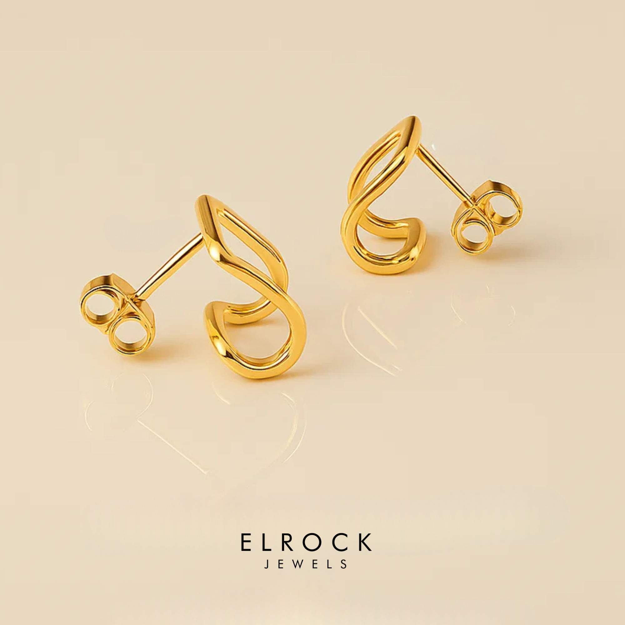 14K Gold Huggie Square Jacket Earrings