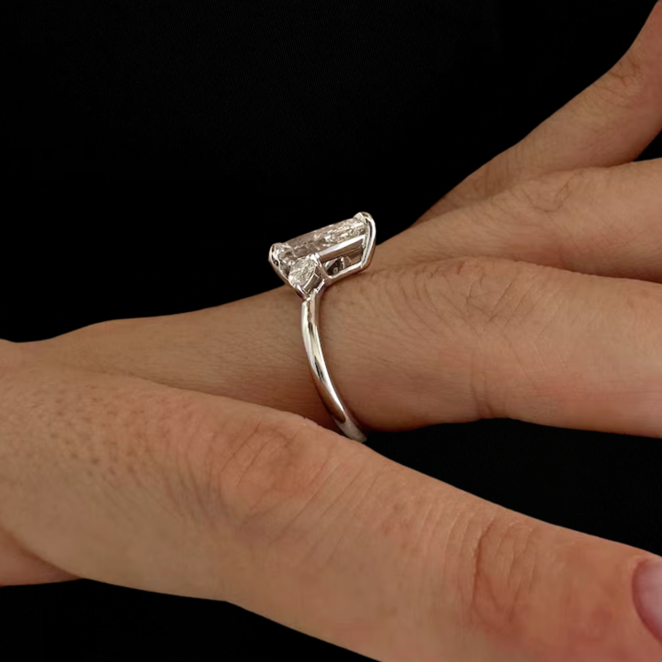 14K Gold Pear Shaped Three Stone Engagement Ring
