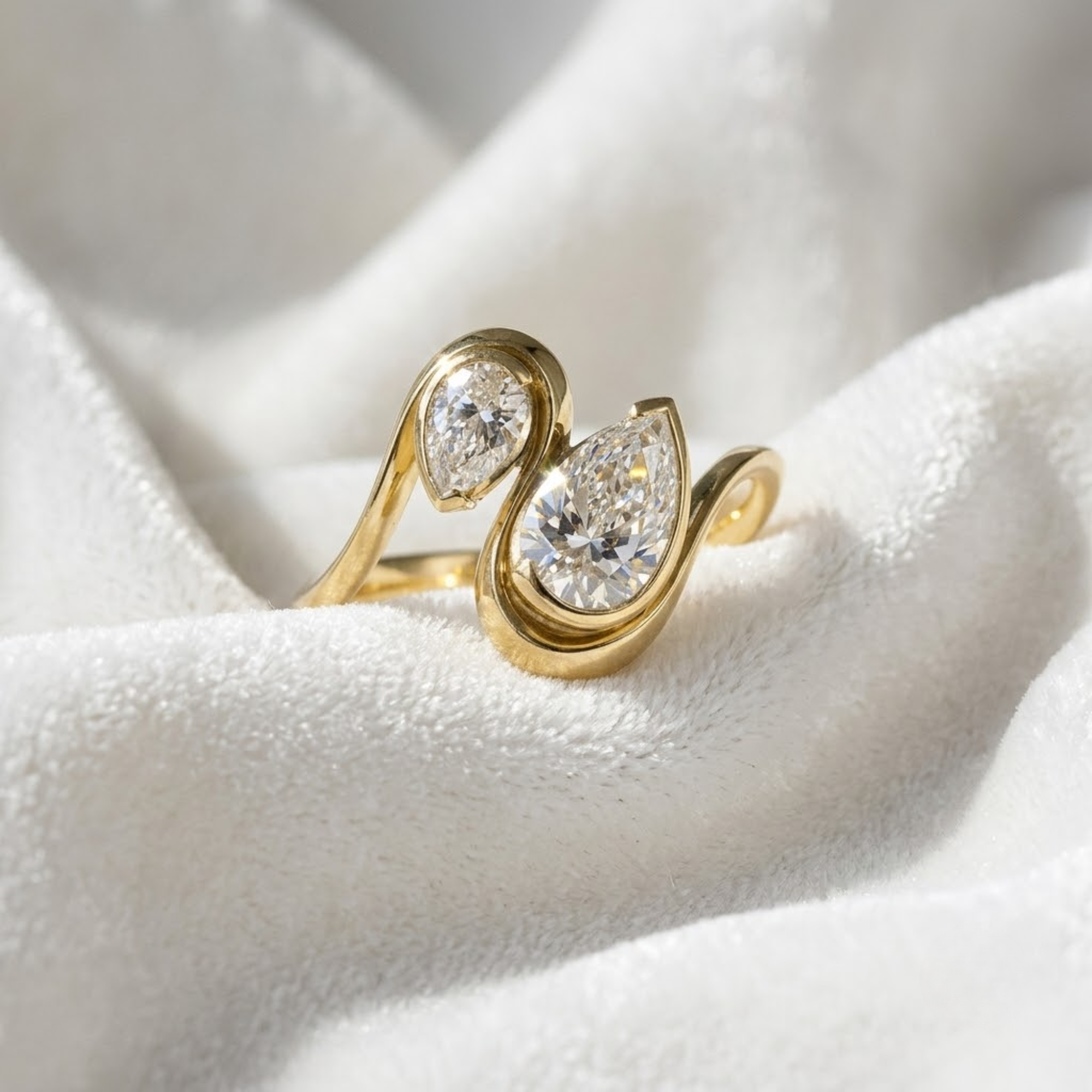 14K Gold Toi Et Moi pear cut Lab Diamond Engagement Ring