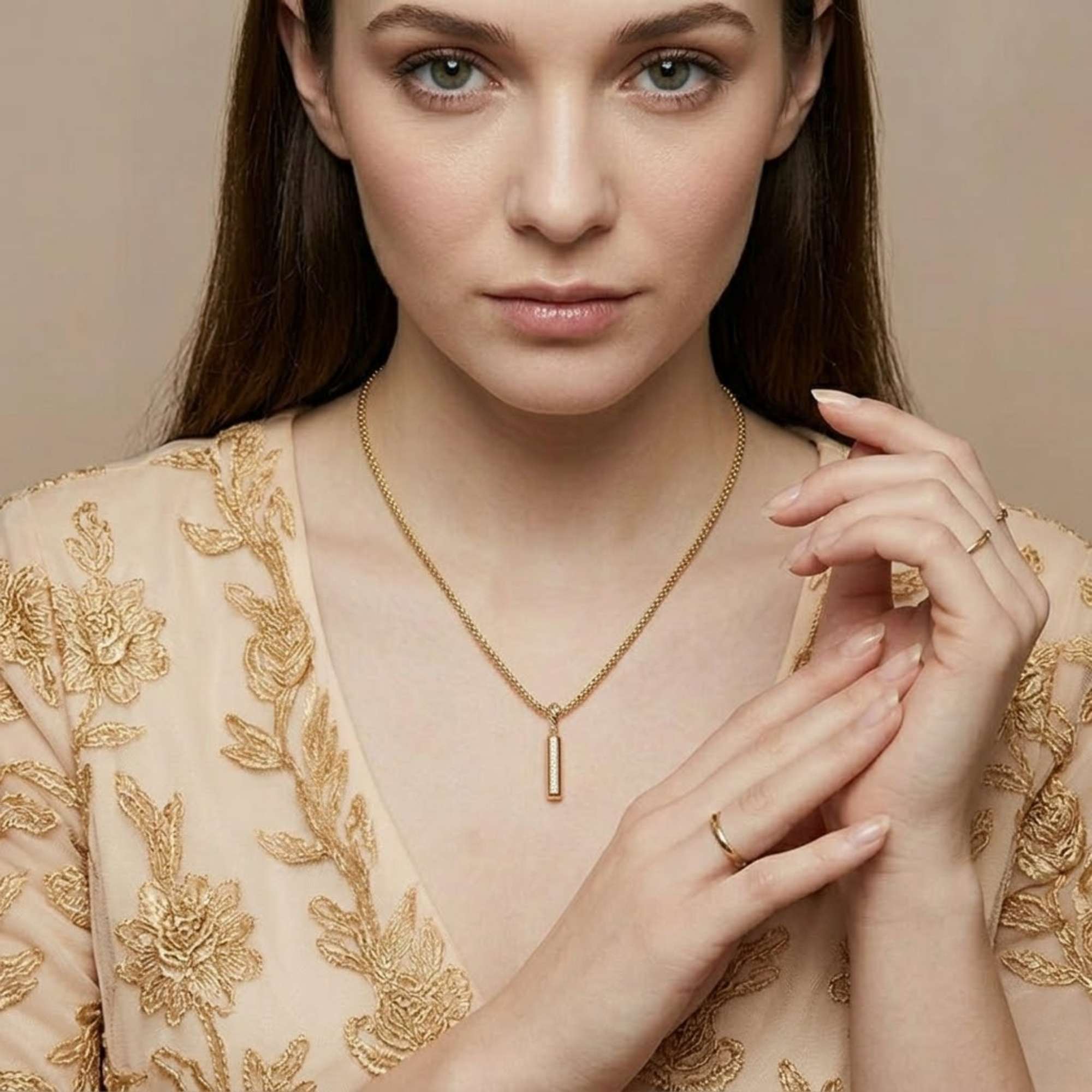 14K Gold Diamond Vertical Bar Necklace Round Lab Diamond Bar Pendant